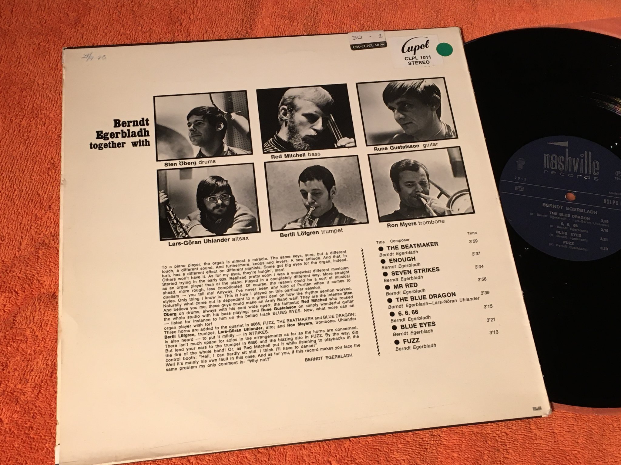 Omslagsbild för skivan BERNDT EGERBLADH plays the organ with a swing LP -68 Swe NASHVILLE NSLPS 109