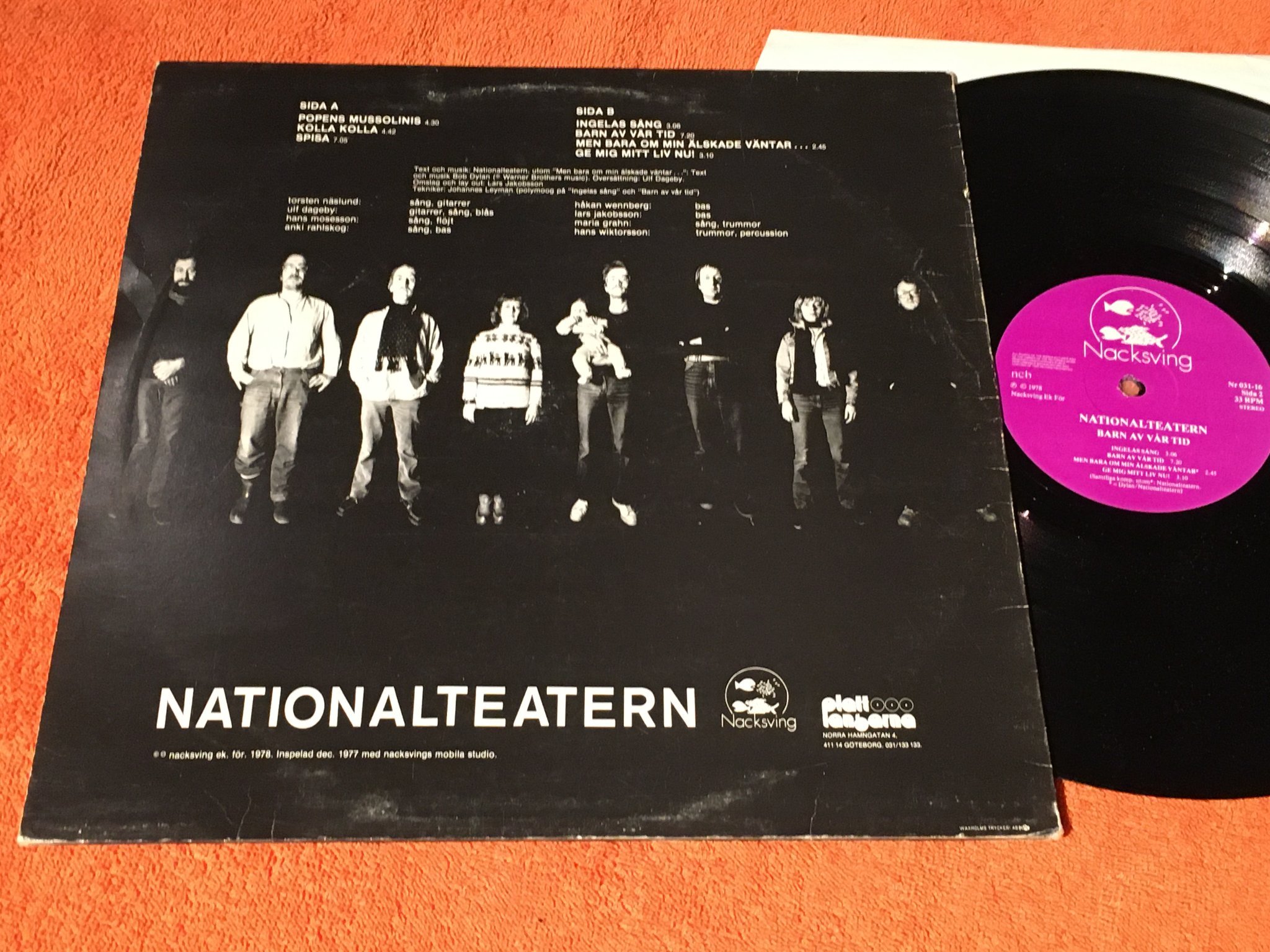 Omslagsbild för skivan NATIONALTEATERN barn av vår tid LP -78 Swe NACKSVING Nr 031-16 ”kolla kolla”