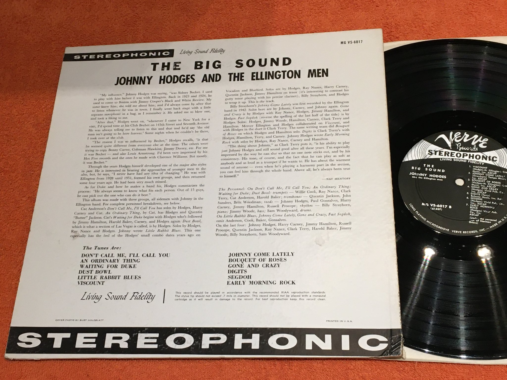 Omslagsbild för skivan JOHNNY HODGES the big sound LP US VERVE MG VS-6017 stereo