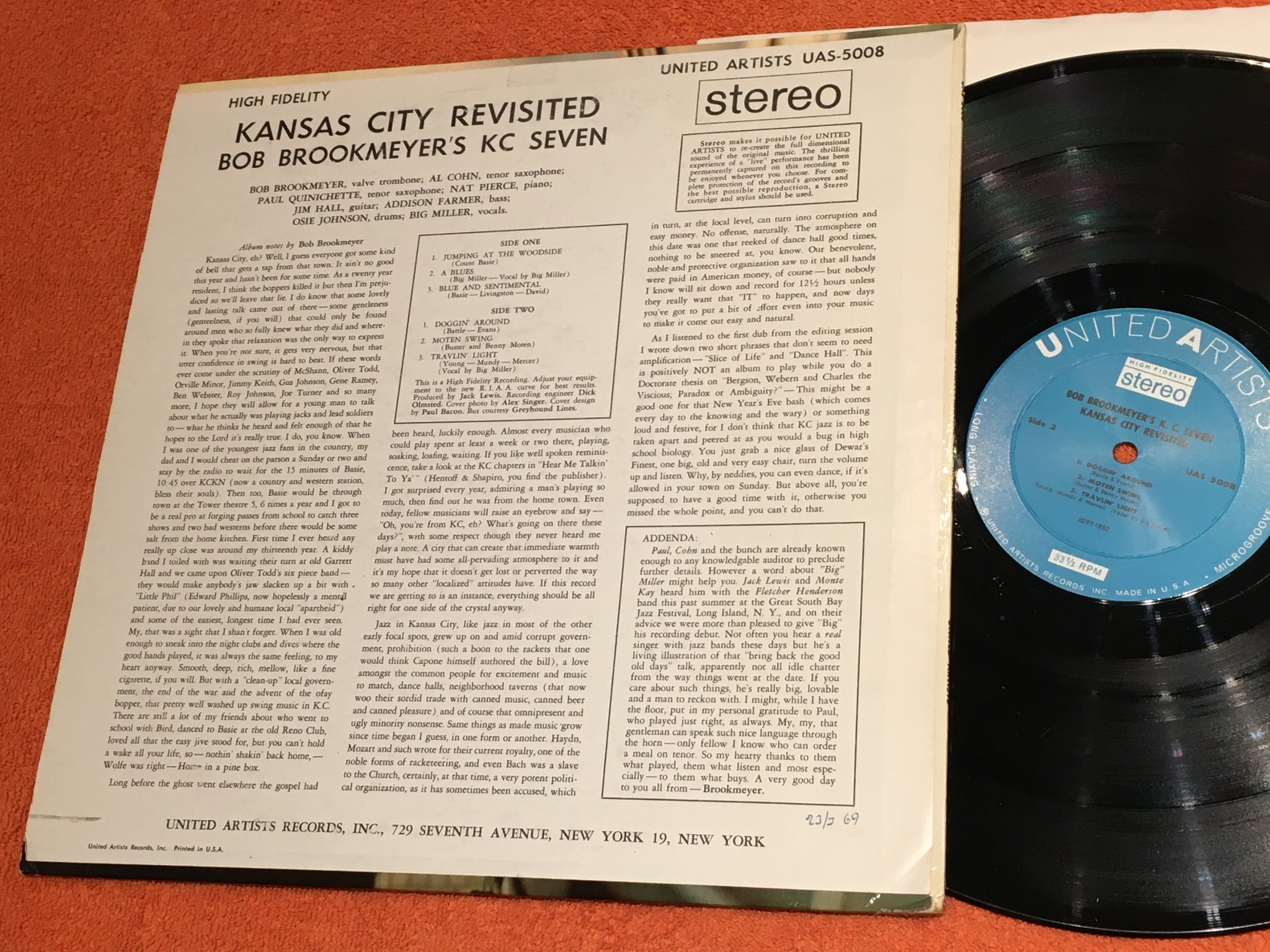 Omslagsbild för skivan BOB BROOKMEYER Kansas City Revisited LP -59 US UNITED ARTISTS UAS 5008