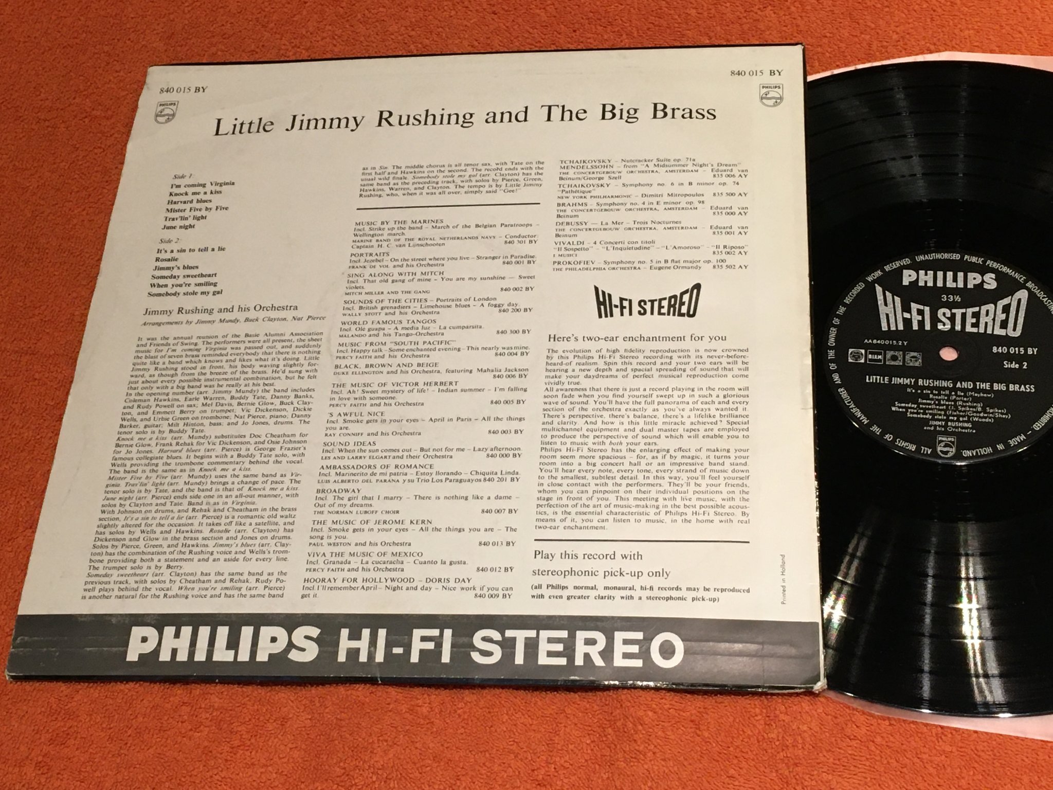 Omslagsbild för skivan JIMMY RUSHING and the big brass LP -58? Hol PHILIPS HIFI stereo 840 015 BY