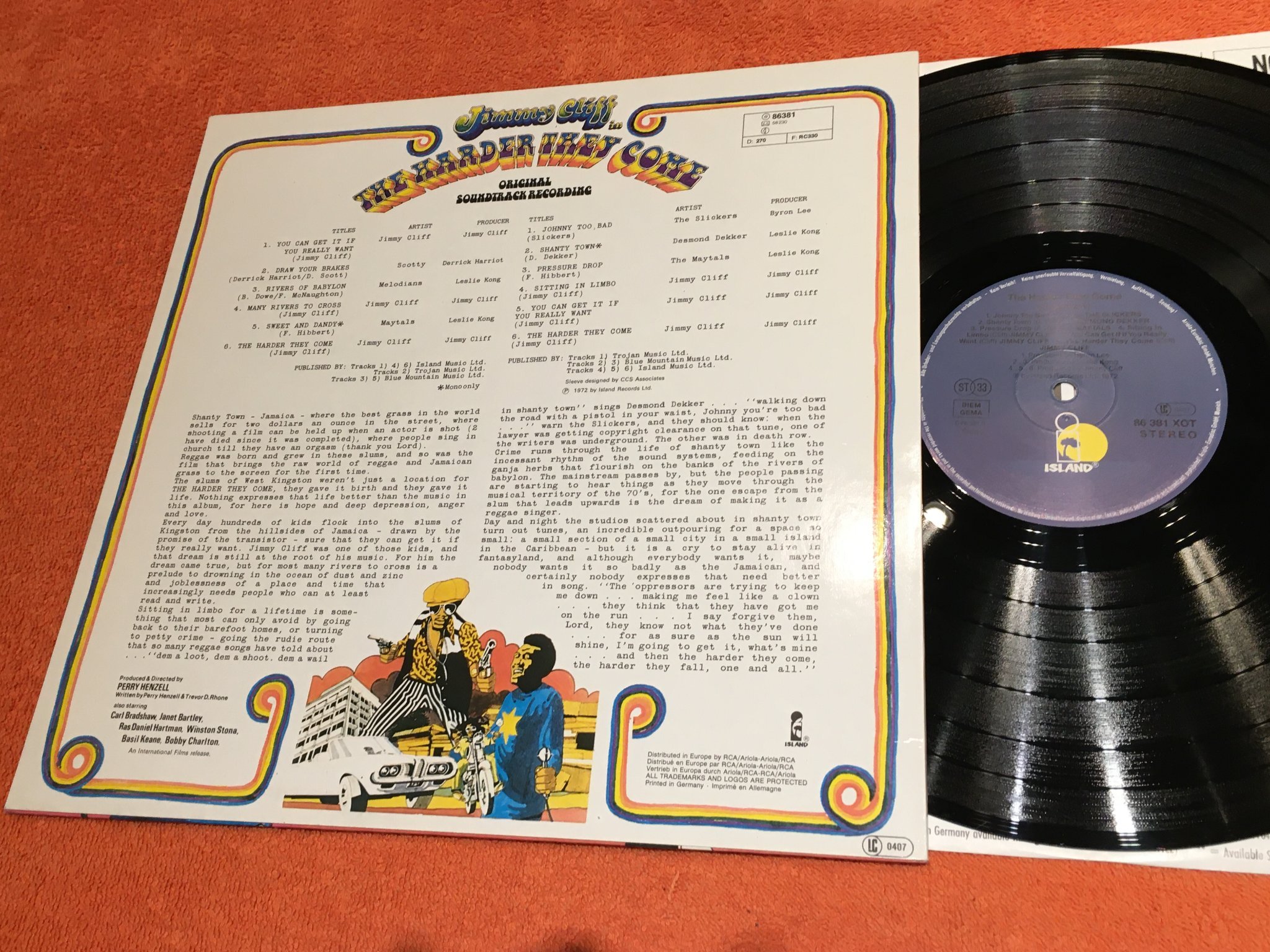Omslagsbild för skivan JIMMY CLIFF the harder they come LP re Ger ISLAND 86381 XOT