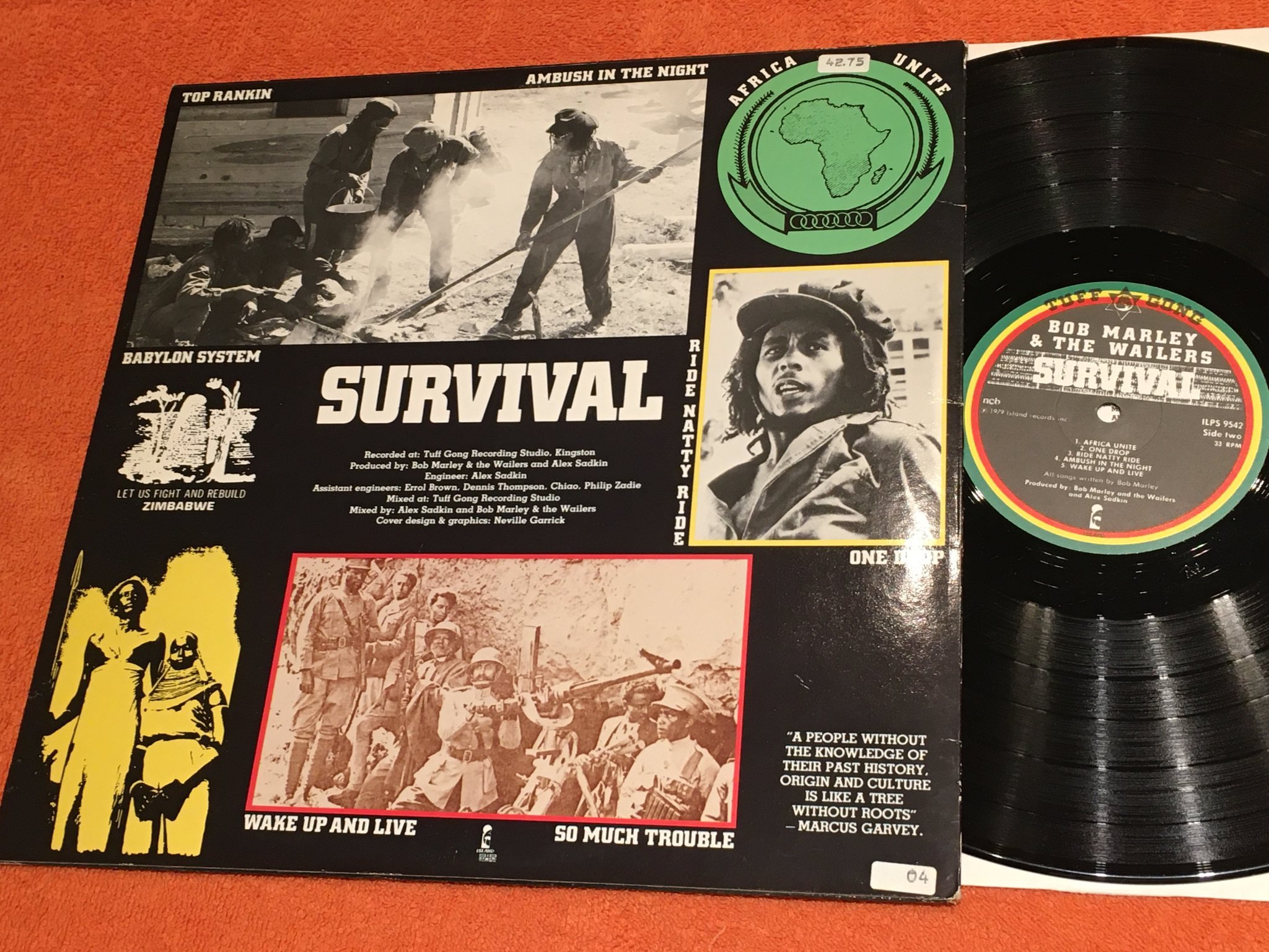 Omslagsbild för skivan BOB MARLEY & THE WAILERS survival LP -79 Swe TUFF GONG ILPS 9542