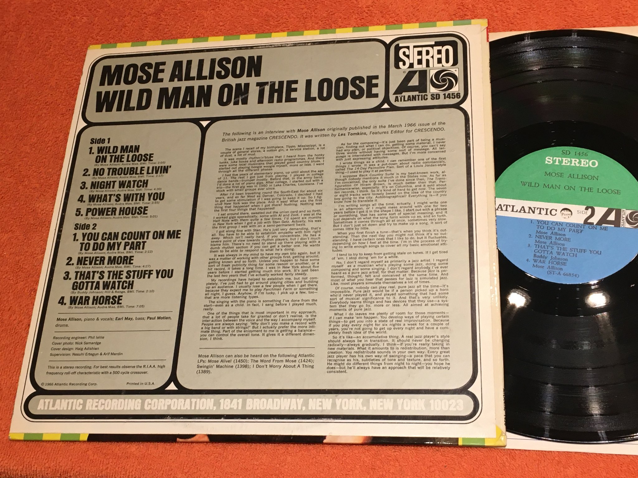 Omslagsbild för skivan MOSE ALLISON wild man on the loose LP -66 US ATLANTIC SD 1456