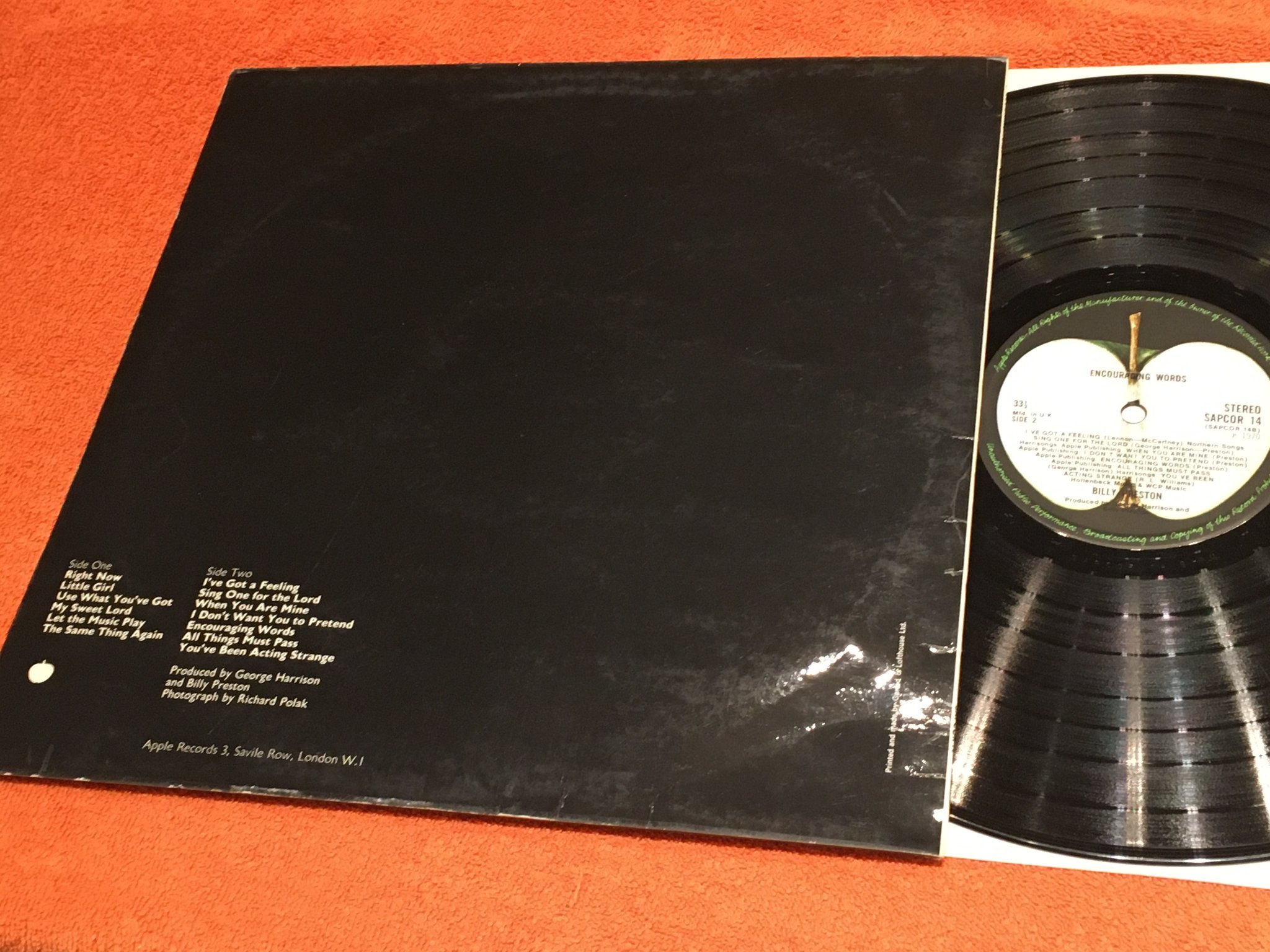 Omslagsbild för skivan BILLY PRESTON encouraging words LP -70 UK APPLE SAPCOR 14 