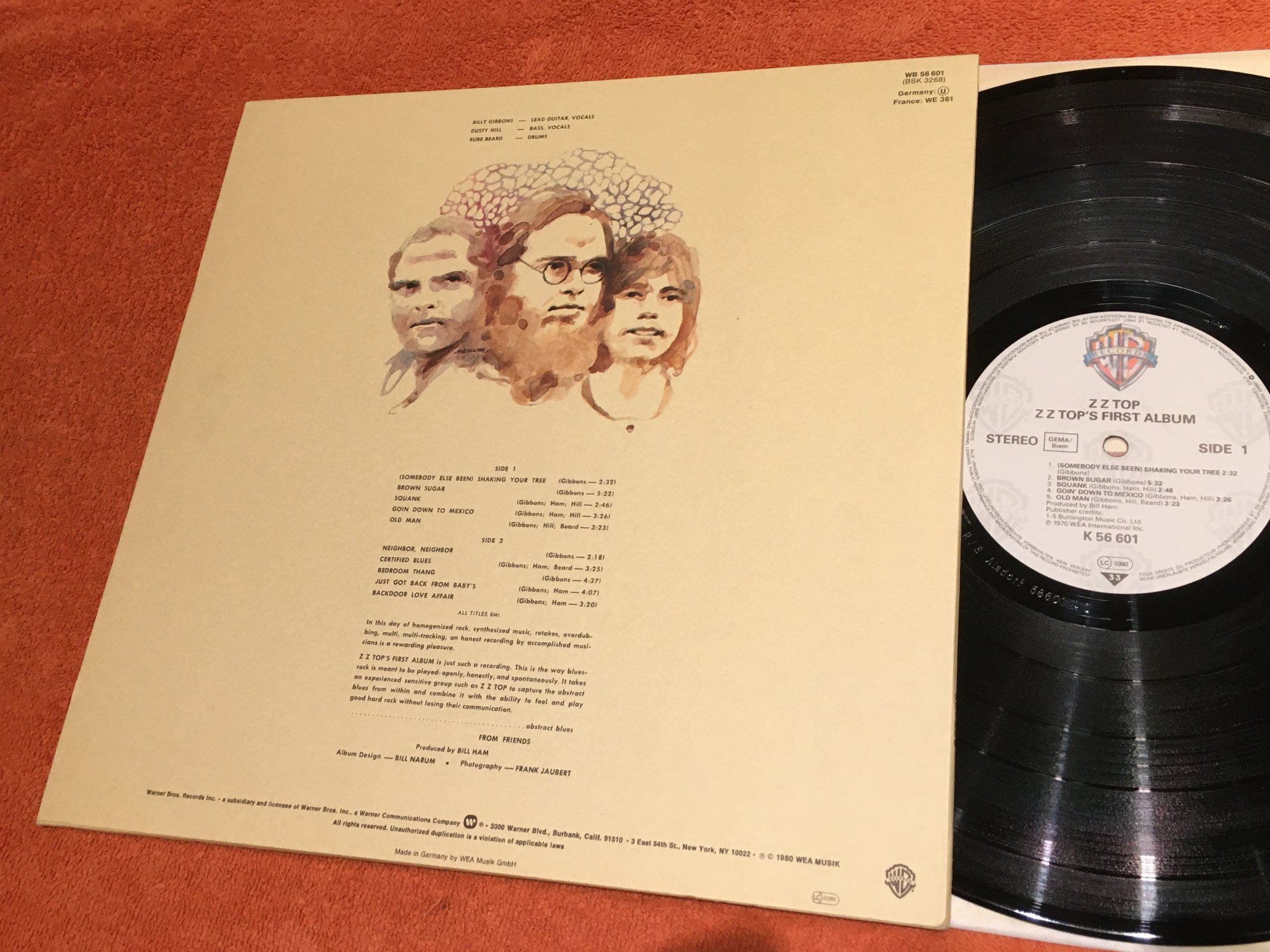 Omslagsbild för skivan ZZ TOP first album LP Ger Warner Bros K 56601