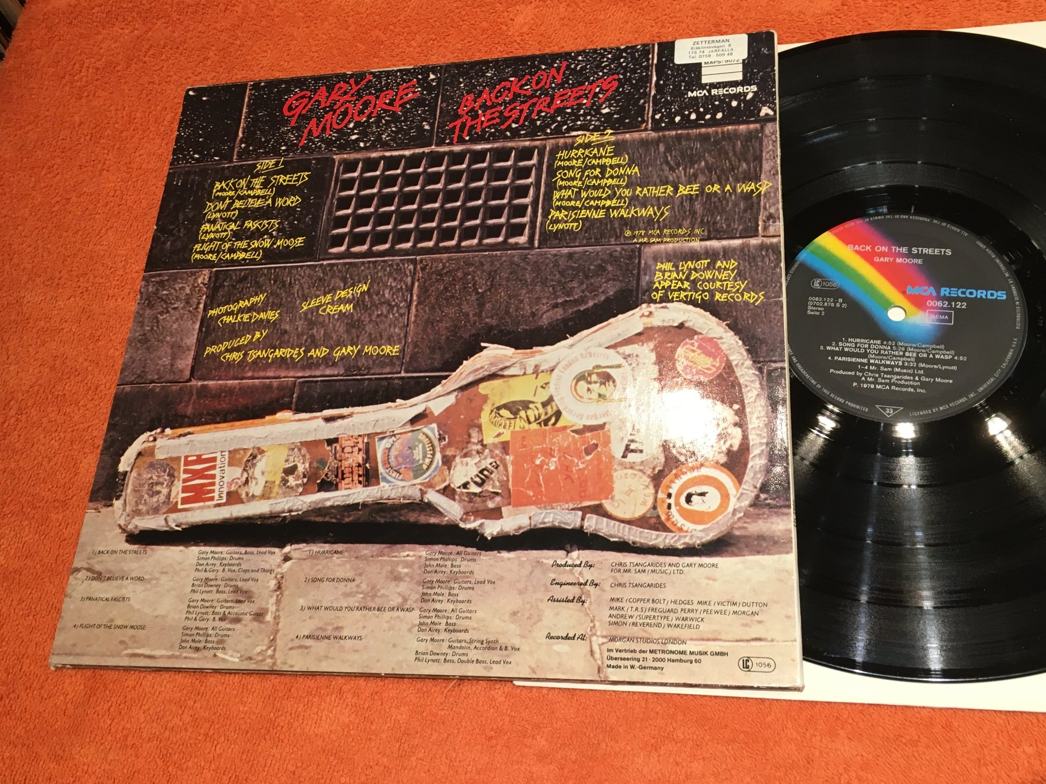 Omslagsbild för skivan GARY MOORE back on the streets LP Ger -78  MCA 0062.122