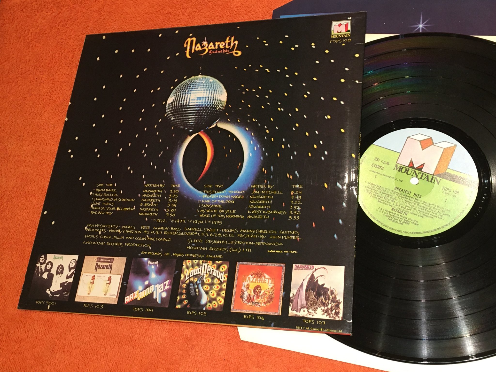 Omslagsbild för skivan NAZARETH greatest hits LP -7? UK MOUNTAIN TOPS 108