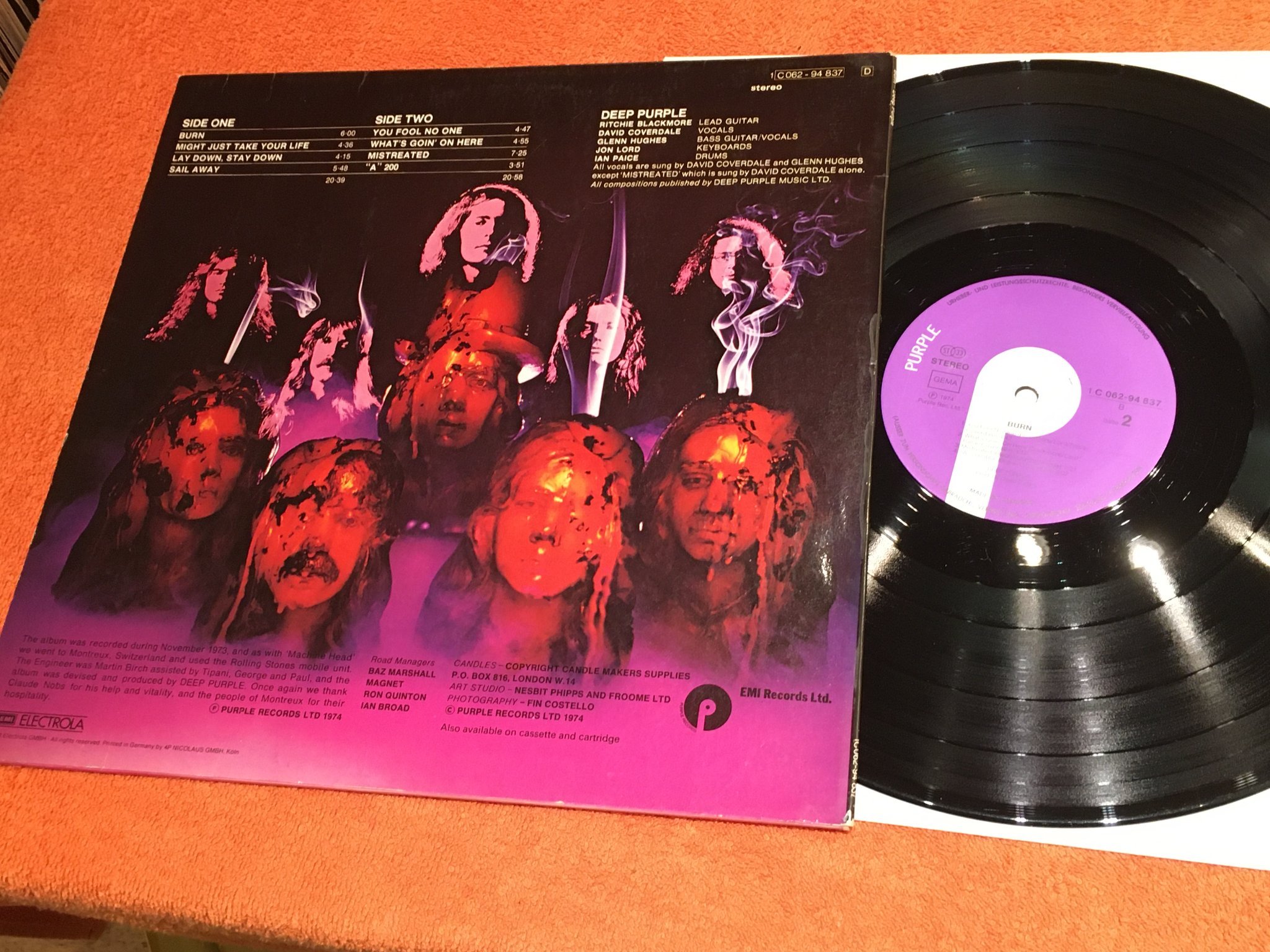 Omslagsbild för skivan DEEP PURPLE burn LP -74 Ger PURPLE 1C 062-94837