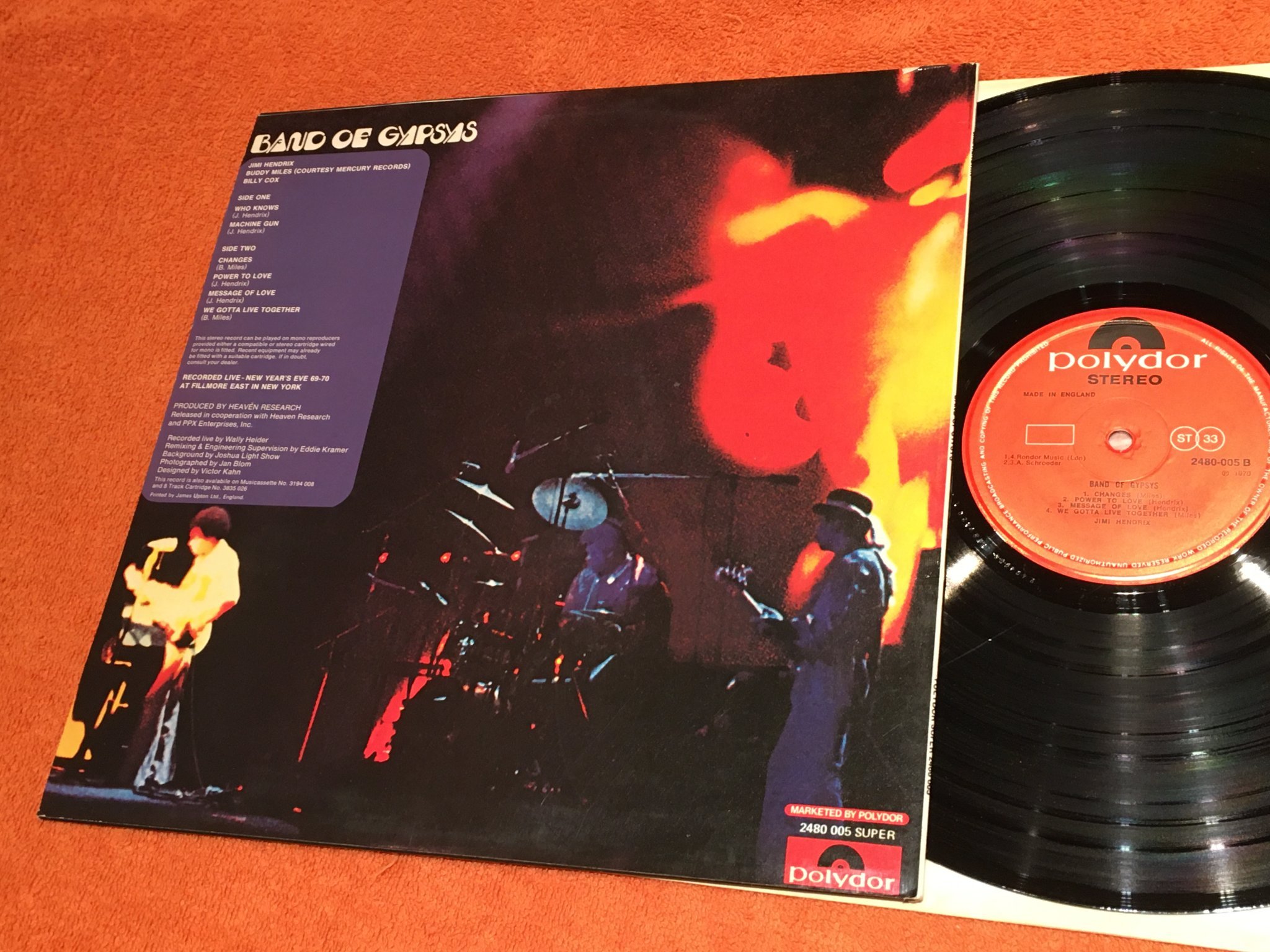 Omslagsbild för skivan JIMI HENDRIX band of gypsys  LP -70 UK POLYDOR 2480-005