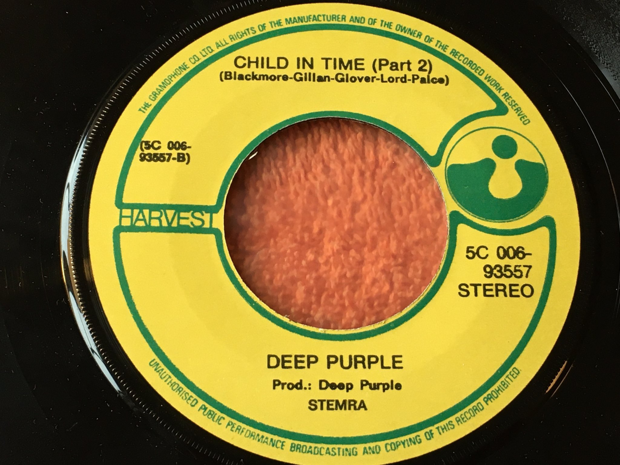 Omslagsbild för skivan DEEP PURPLE child in time 7"single Hol HARVEST 5C 006-93557