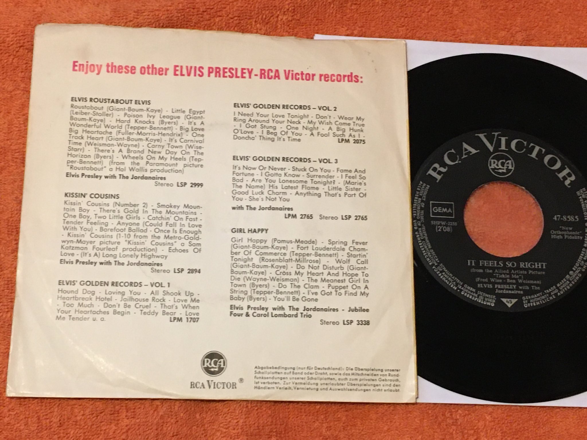Omslagsbild för skivan Elvis Presley - easy question 7"single Ger RCA VICTOR 47-8585
