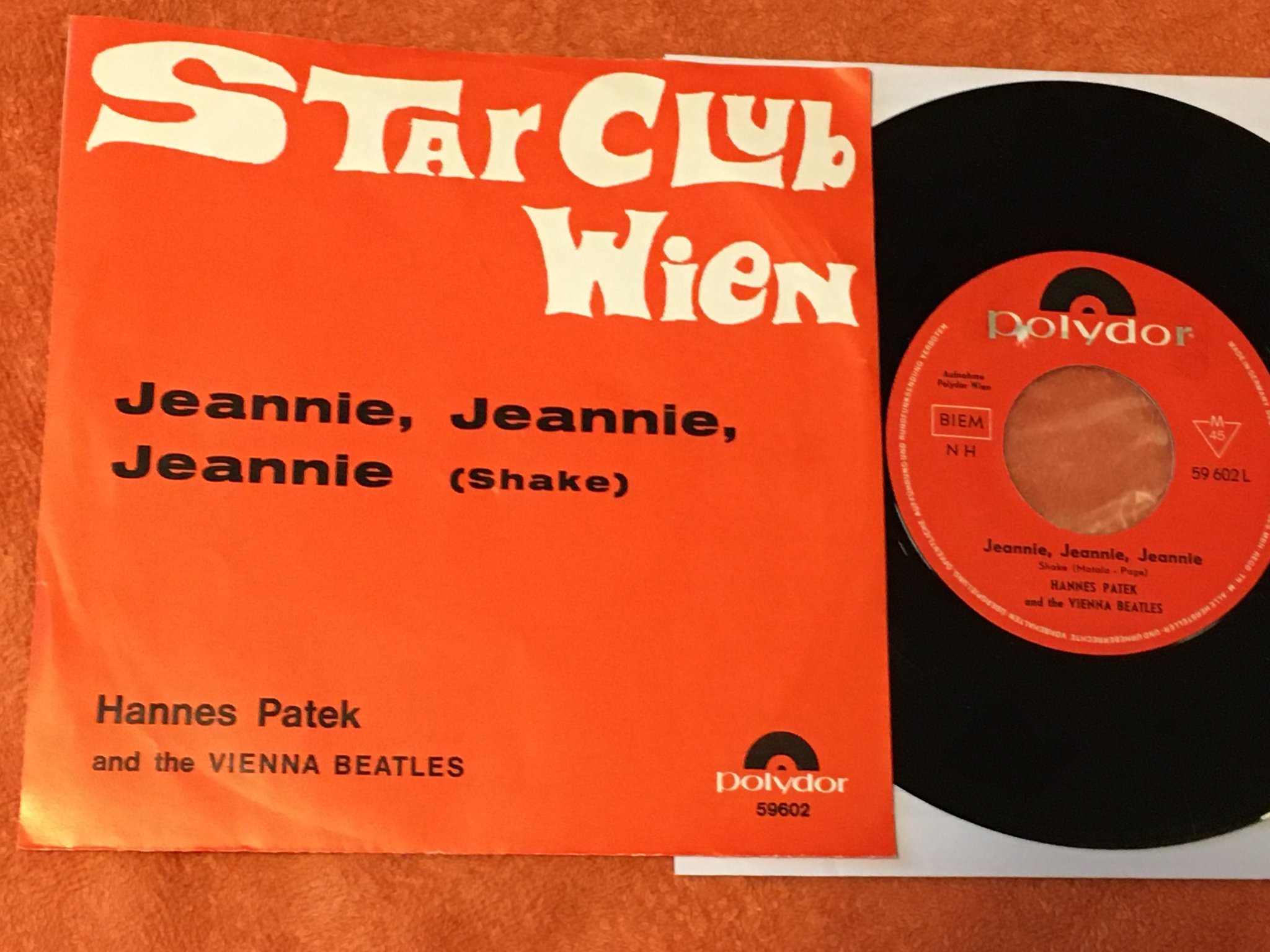 Omslagsbild för skivan Hannes Patek & the Vienna Beatles - Jeannie  7"single Ger POLYDOR 59602L rare!