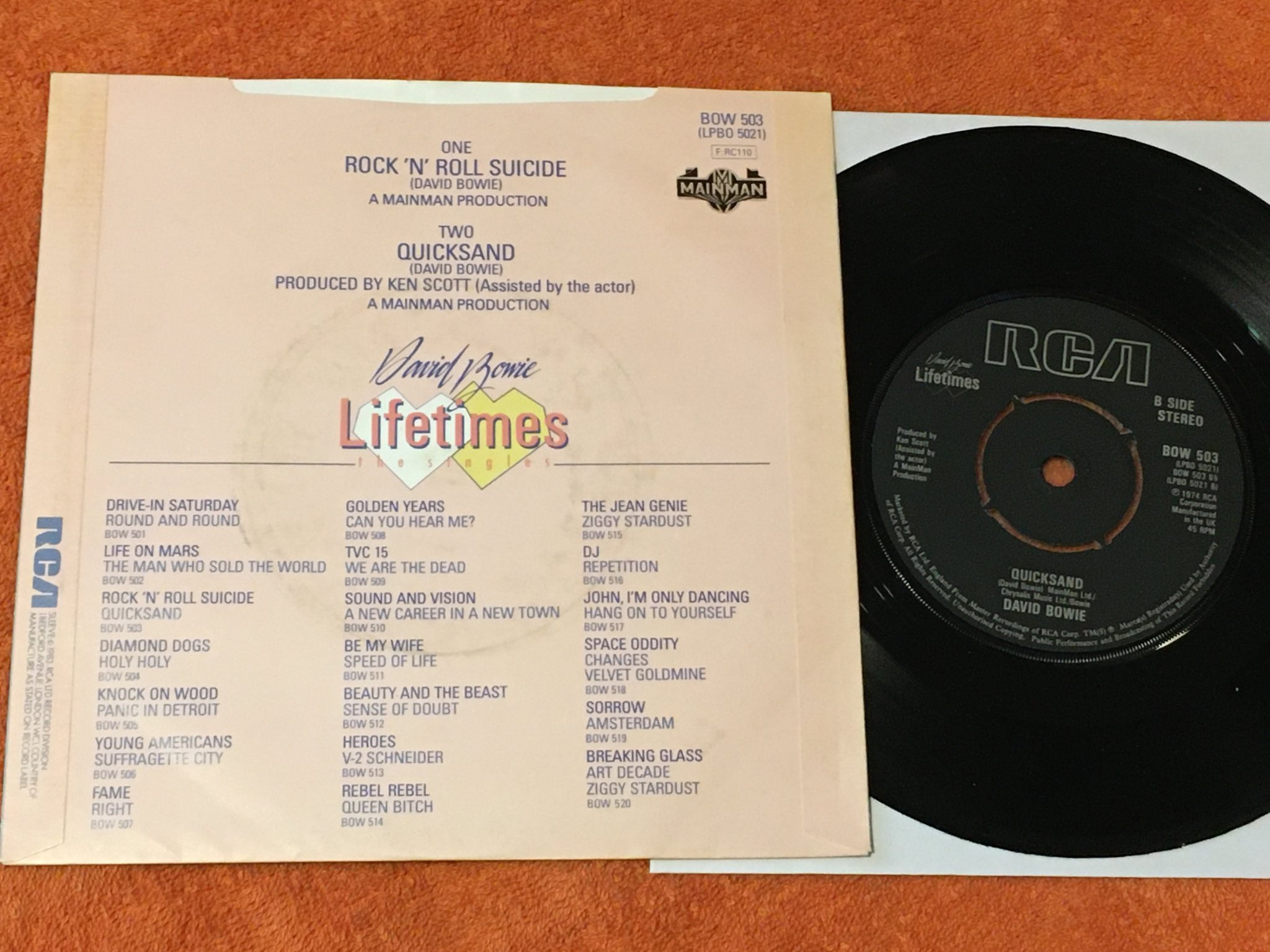 Omslagsbild för skivan David Bowie - rock n' roll suicide 7"single UK RCA BOW 503