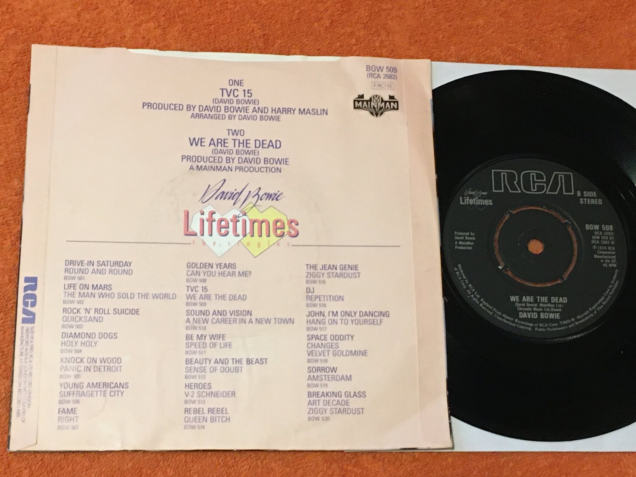 Omslagsbild för skivan David Bowie - tvc 15 7"single UK RCA BOW 509