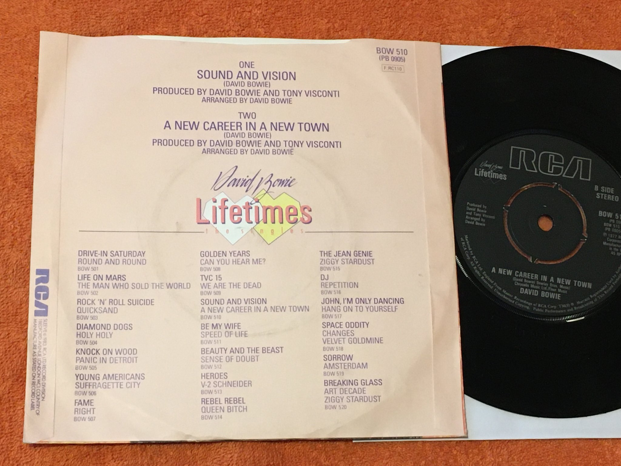 Omslagsbild för skivan David Bowie - sound and vision 7"single UK RCA BOW 510