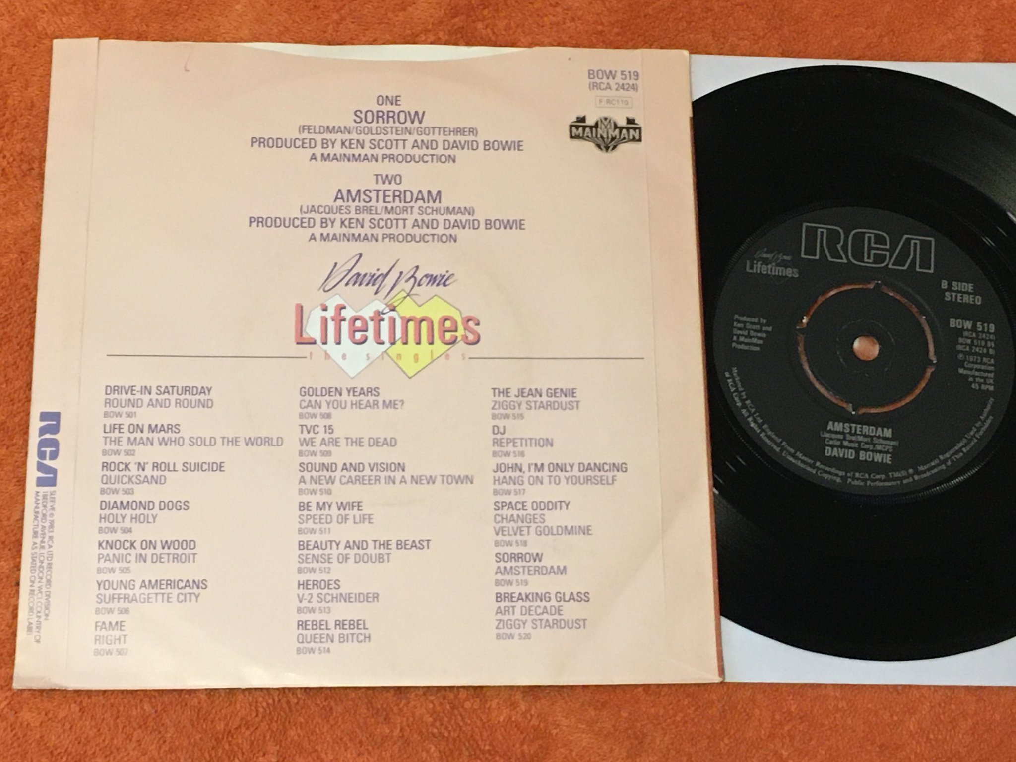 Omslagsbild för skivan David Bowie - sorrow   7"single UK RCA BOW 519