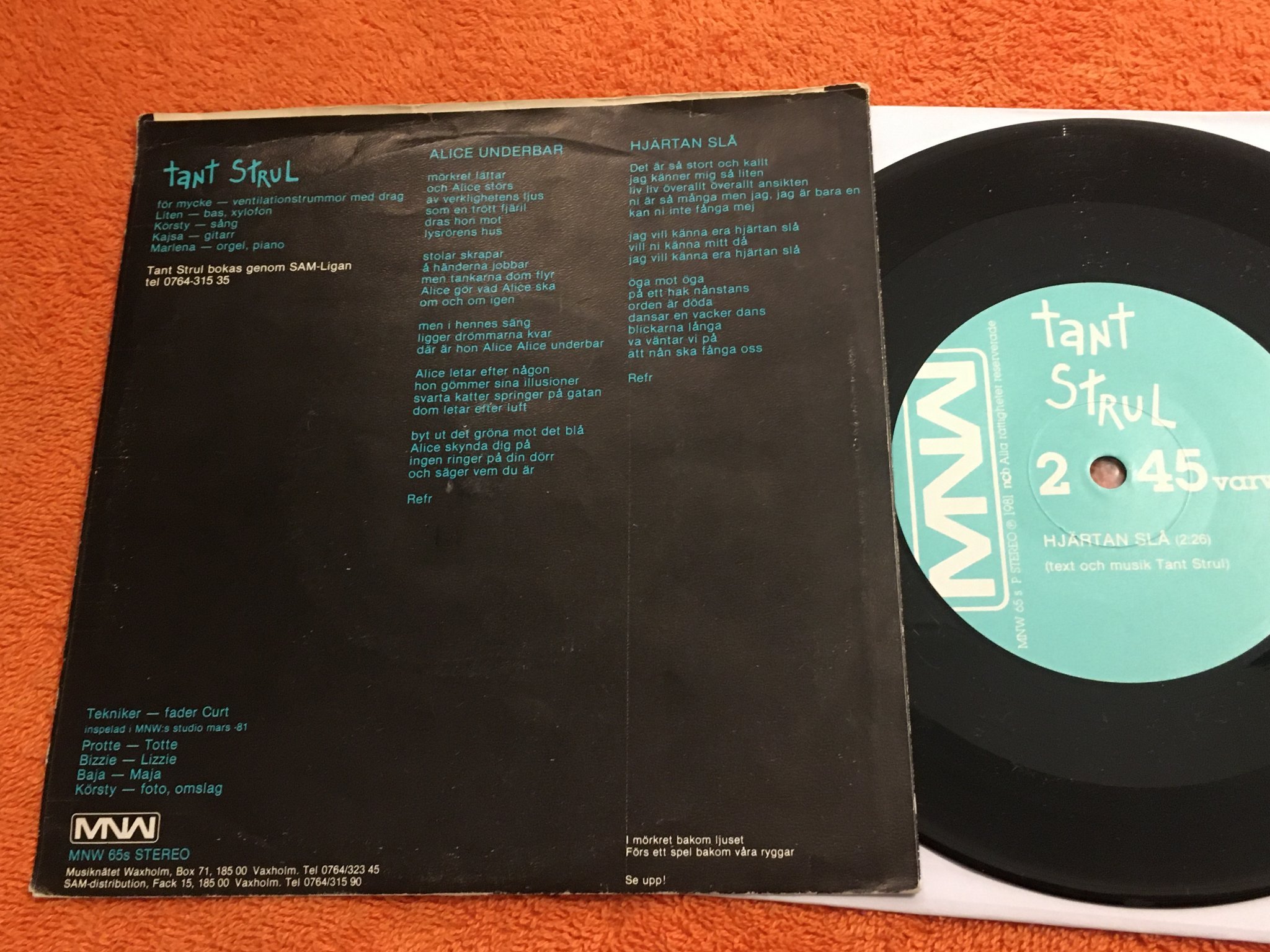 Omslagsbild för skivan TANT STRUL Alice underbar 7"single -81 SWE MNW 65S