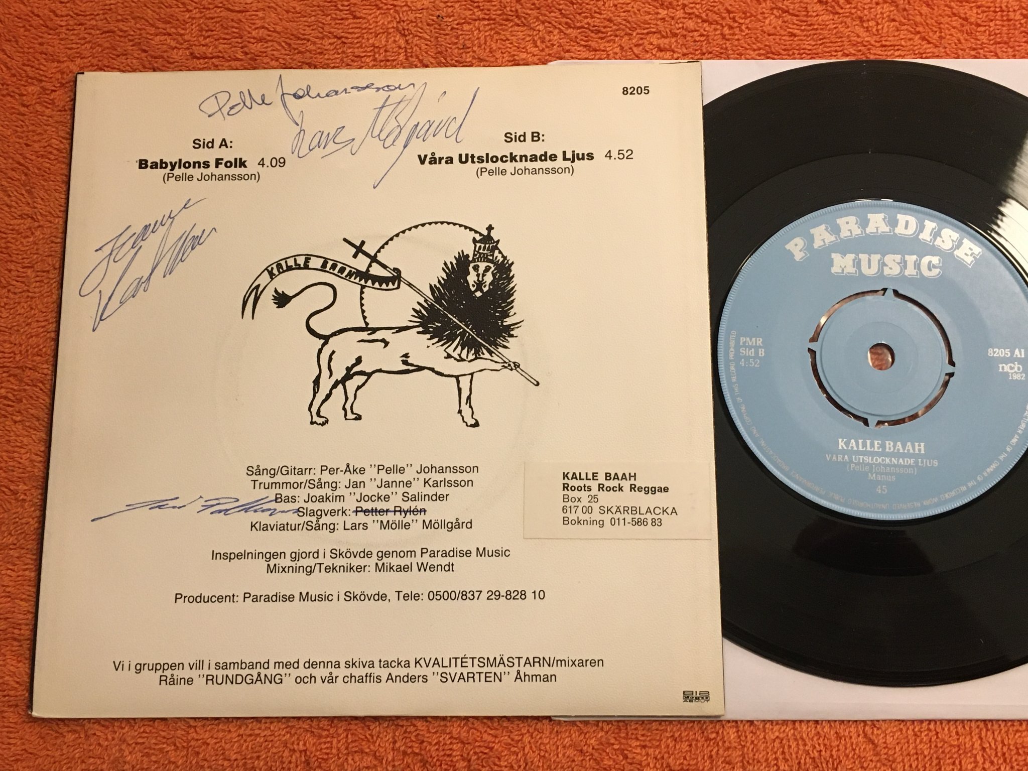 Omslagsbild för skivan KALLE BAAH Babylons folk 7" -82 PARADISE MUSIC PMR 8205 AI signerad av bandet!
