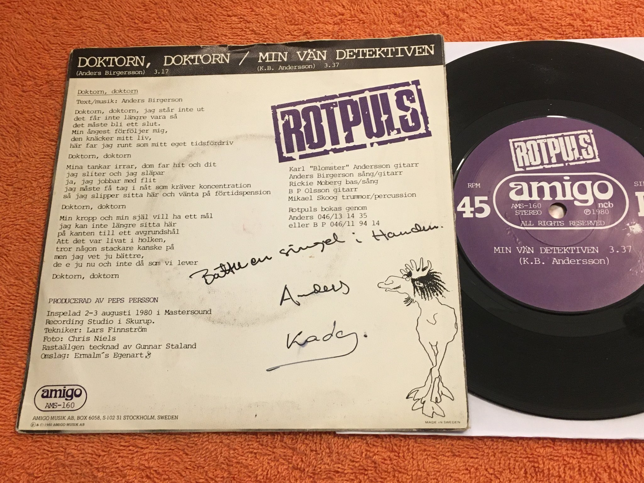 Omslagsbild för skivan ROTPULS doktorn, doktorn  7"  -80 Swe AMIGO AMS-160