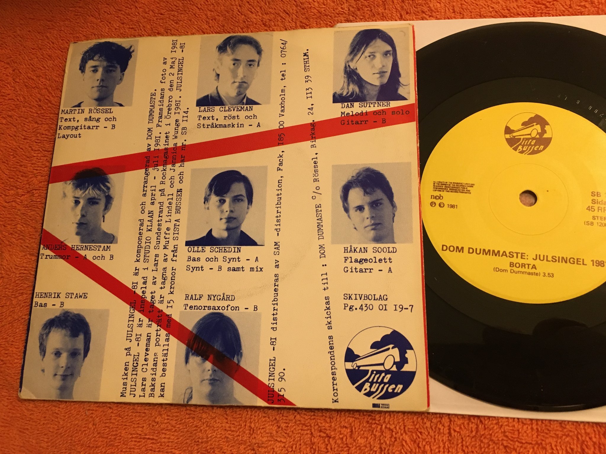 Omslagsbild för skivan DOM DUMMASTE julsingel 1981 7” -81 Swe SISTA BUSSEN SB 114