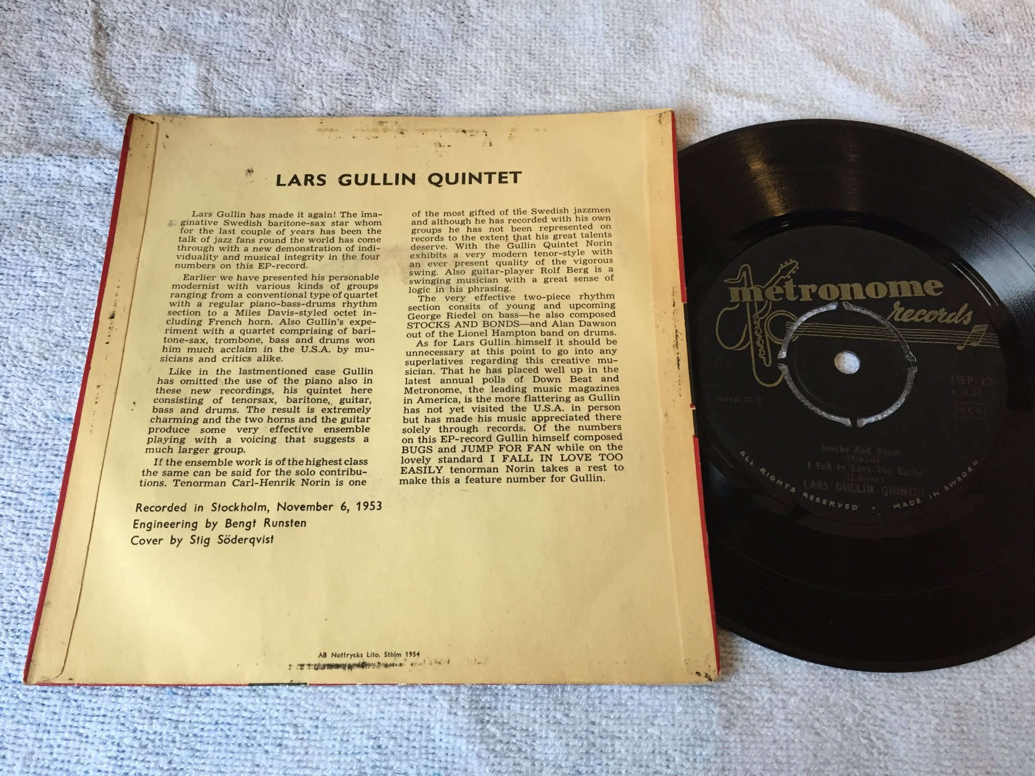 Omslagsbild för skivan LARS GULLIN QUINTET bugs 7"ep Swe METRONOME MEP - 27 