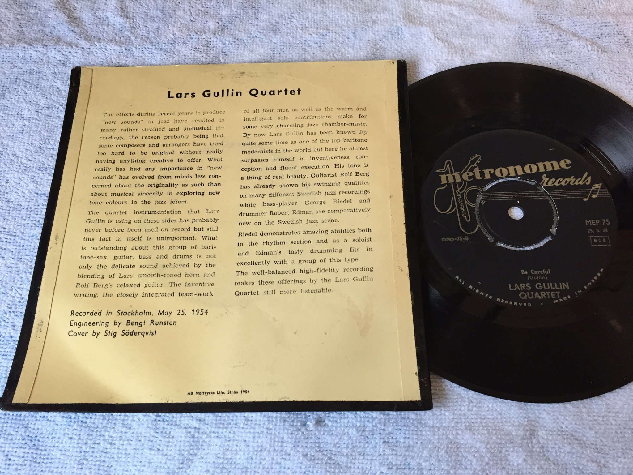 Omslagsbild för skivan LARS GULLIN QUARTET Danny's dream 7"ep Swe METRONOME MEP - 75