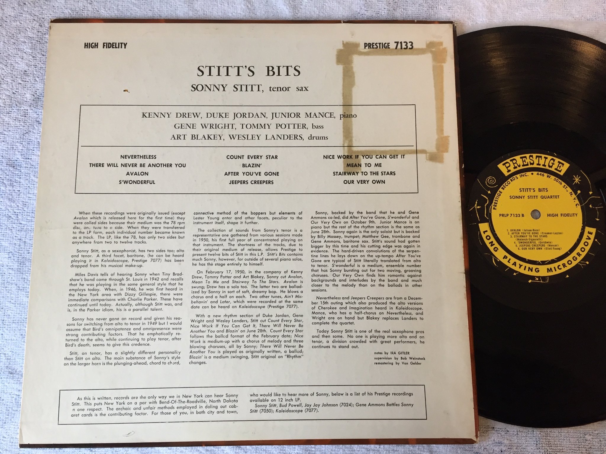 Omslagsbild för skivan SONNY STITT Stitt's bits LP -58 US PRESTIGE PRLP 7133