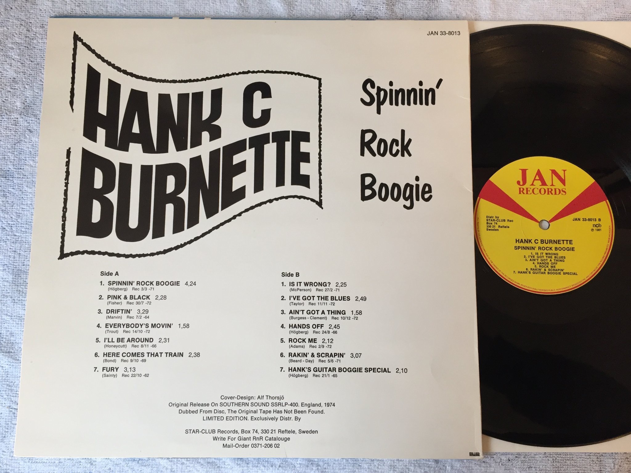 Omslagsbild för skivan HANK C BURNETTE spinnin' rock boogie LP JAN 33-8013