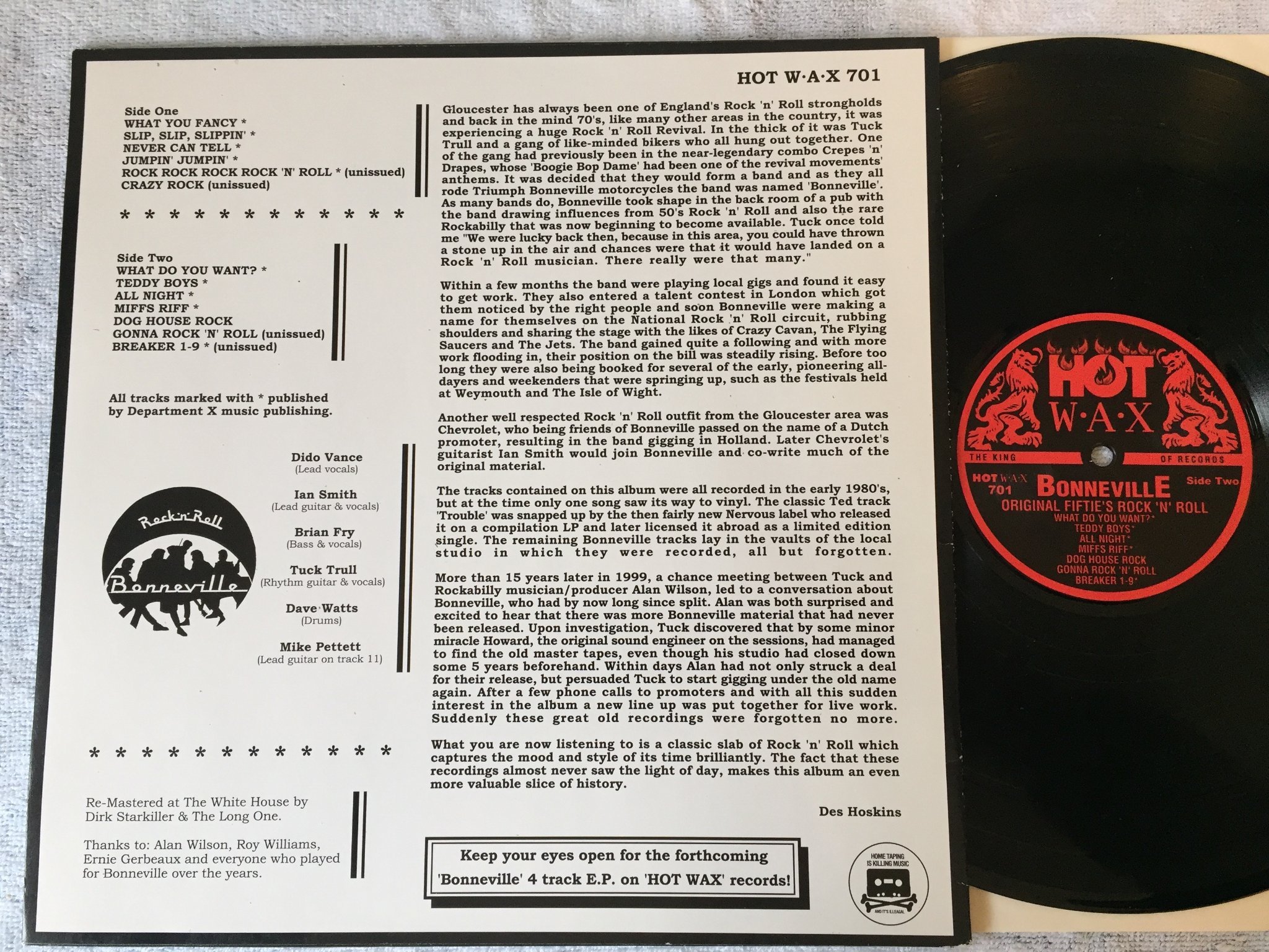 Omslagsbild för skivan BONNEVILLE Original Fiftie's Rock 'N' Roll LP UK HOT W-A-X 701