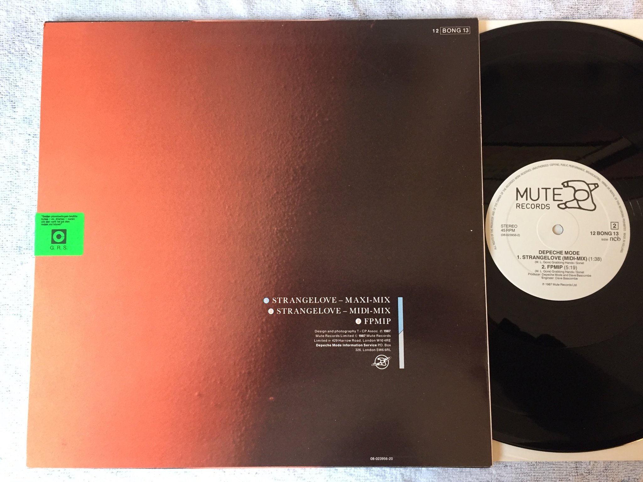 Omslagsbild för skivan DEPECHE MODE  strangelove (maxi-mix) 12"SINGLE 1987 MUTE  L12 BONG 13