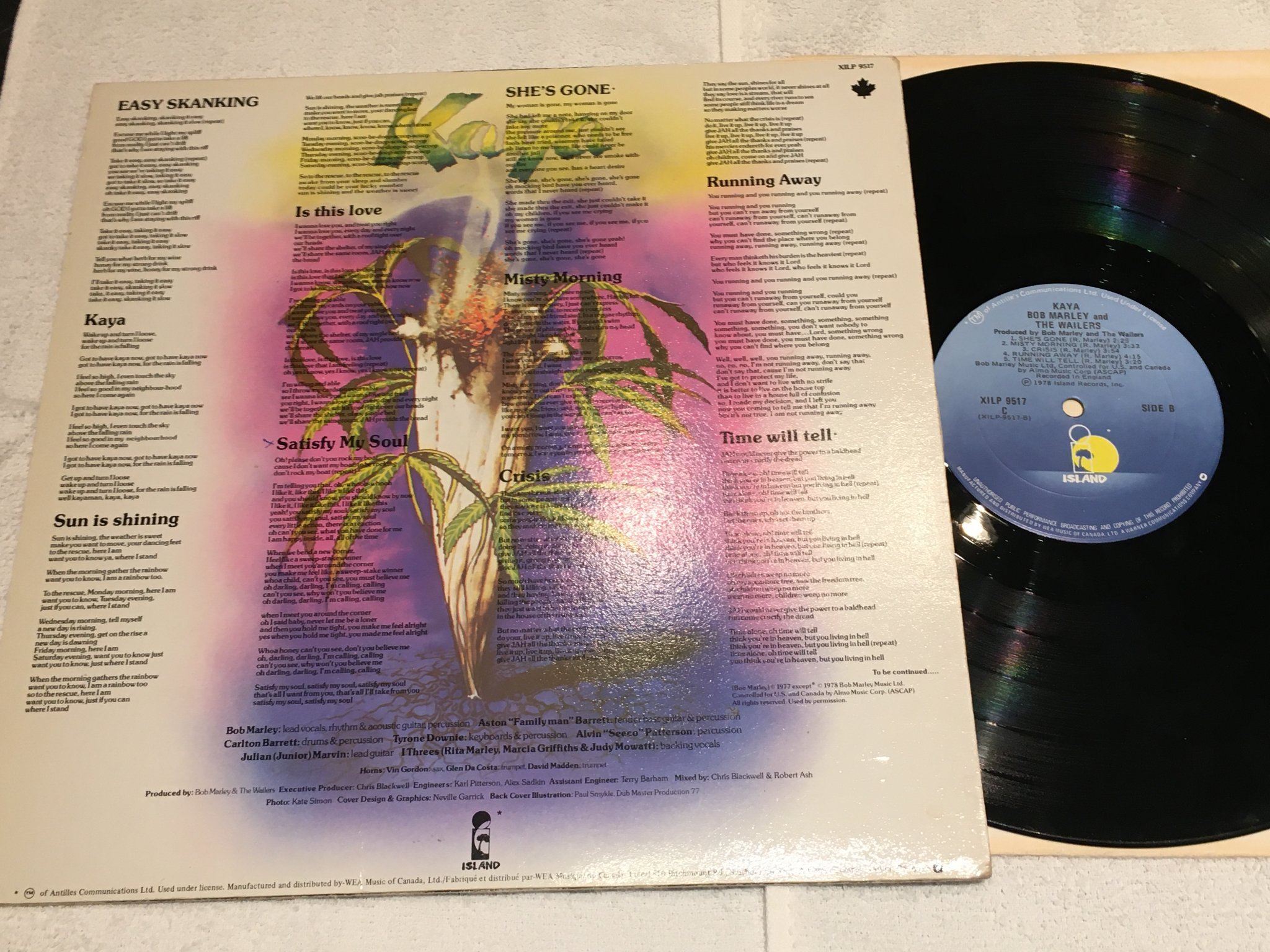 Omslagsbild för skivan BOB MARLEY & THE WAILERS kaya LP -78 Can ISLAND XILP 9517