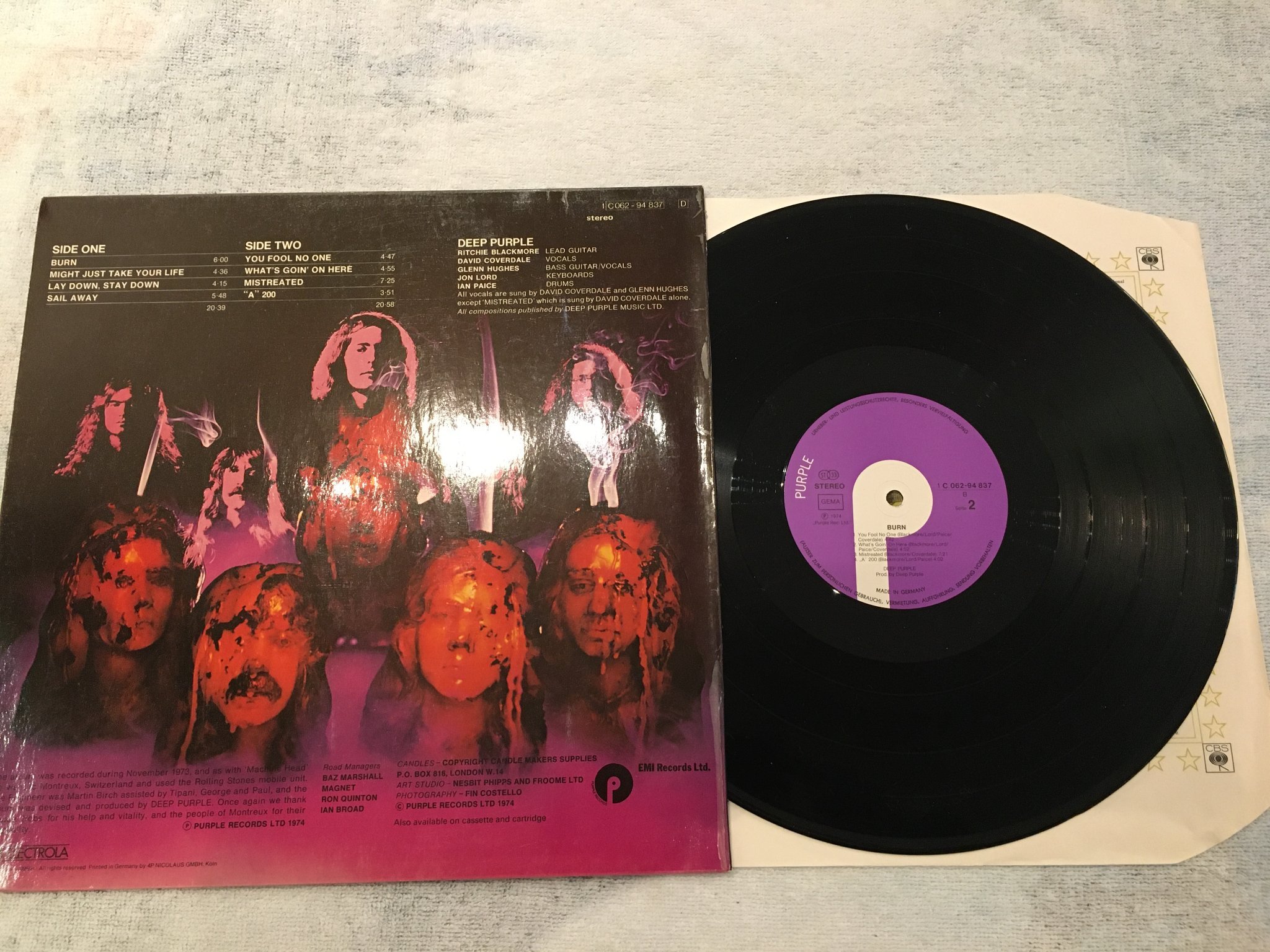 Omslagsbild för skivan DEEP PURPLE burn LP -74 PURPLE 1c 062-94837