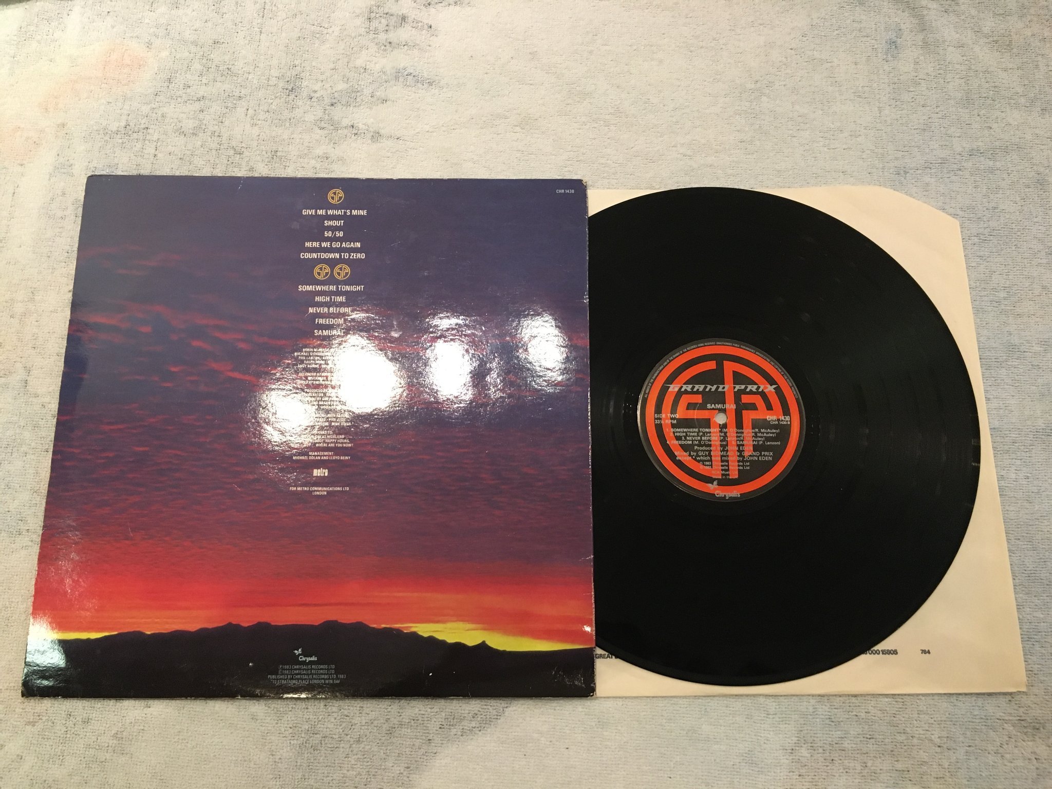 Omslagsbild för skivan GRAND PRIX samurai LP -83 UK CHRYSALIS CHR 1430
