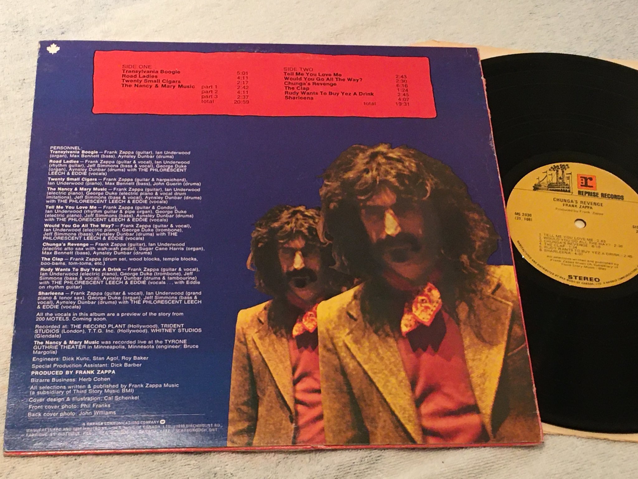 Omslagsbild för skivan FRANK ZAPPA chunga’s revenge LP Can REPRISE MS 2030