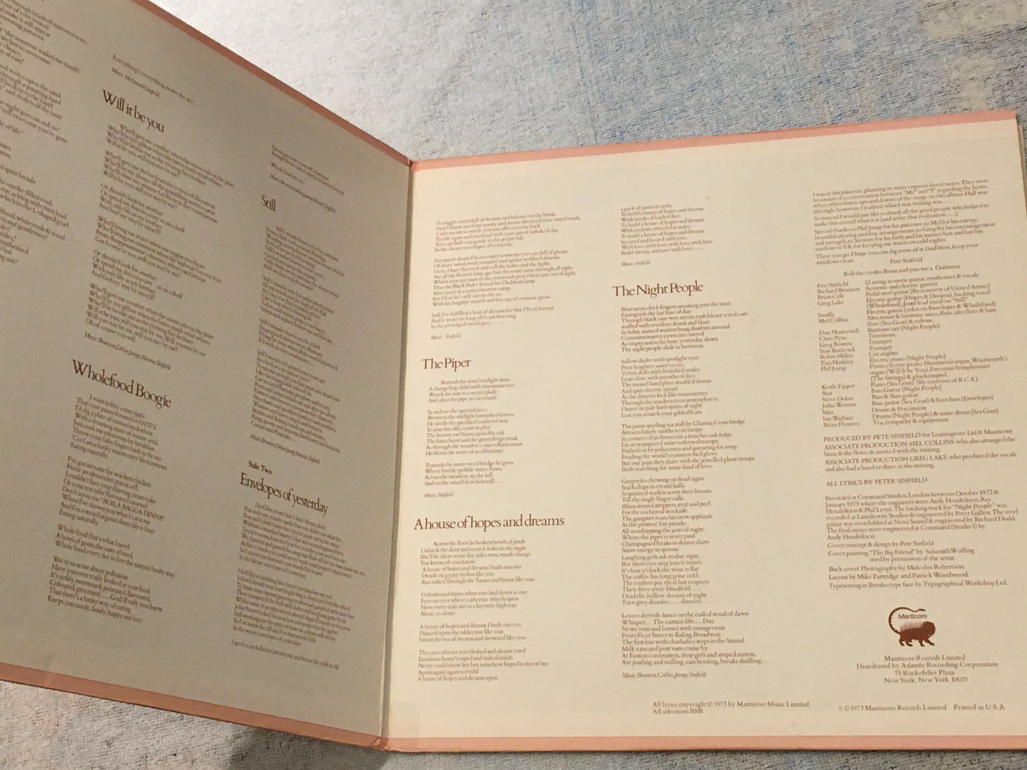 Omslagsbild för skivan PETE SINFIELD still LP -73 US MANTICORE MC 66667