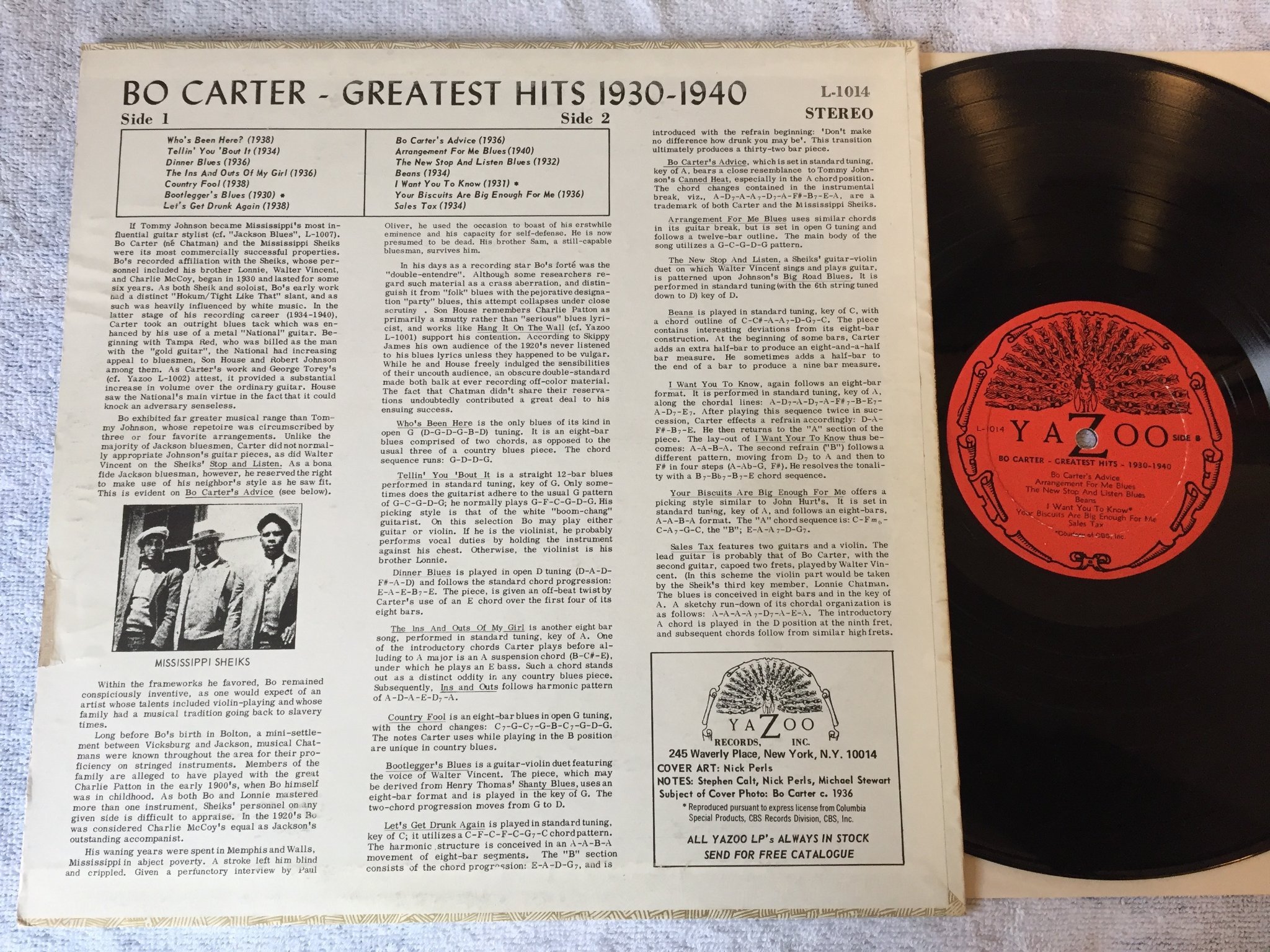 Omslagsbild för skivan BO CARTER greatest hits LP US YAZOO L-1014
