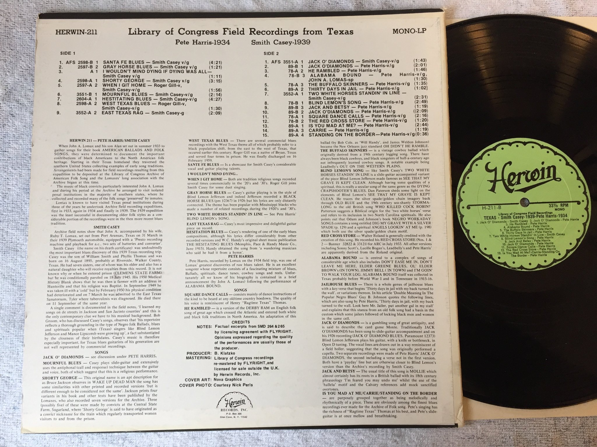 Omslagsbild för skivan JACK O’ DIAMONDS Library Of Congress Field Recordings LP -77 US Herwin 211