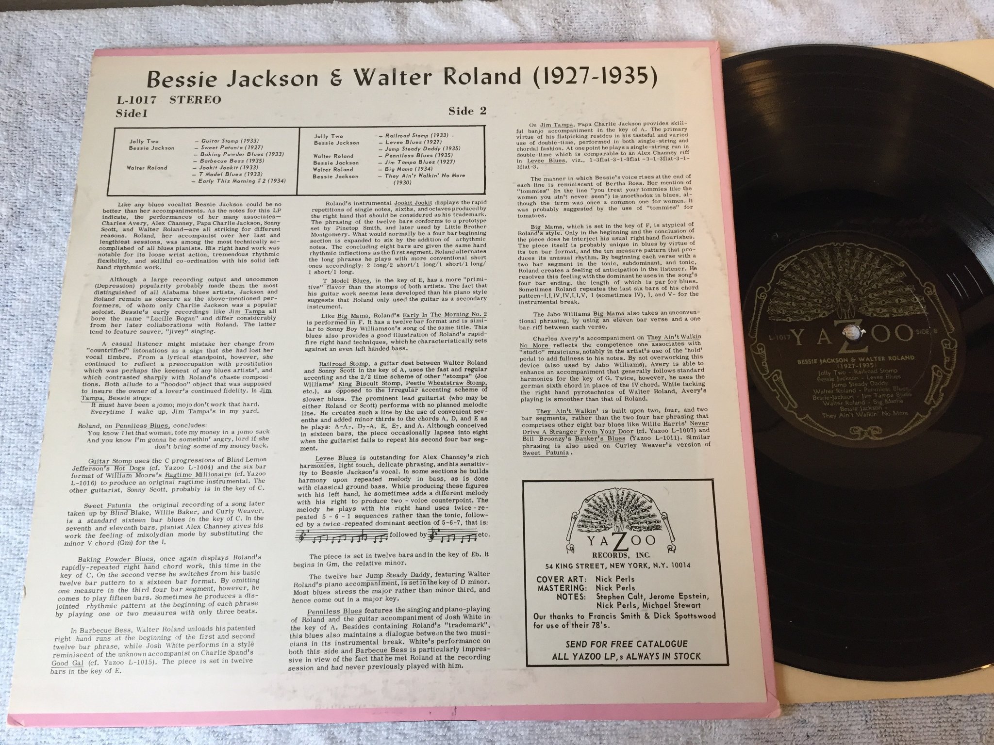 Omslagsbild för skivan BESSIE JACKSON & WALTER ROLAND 1927 - 1935 LP -69 US YAZOO L-1017