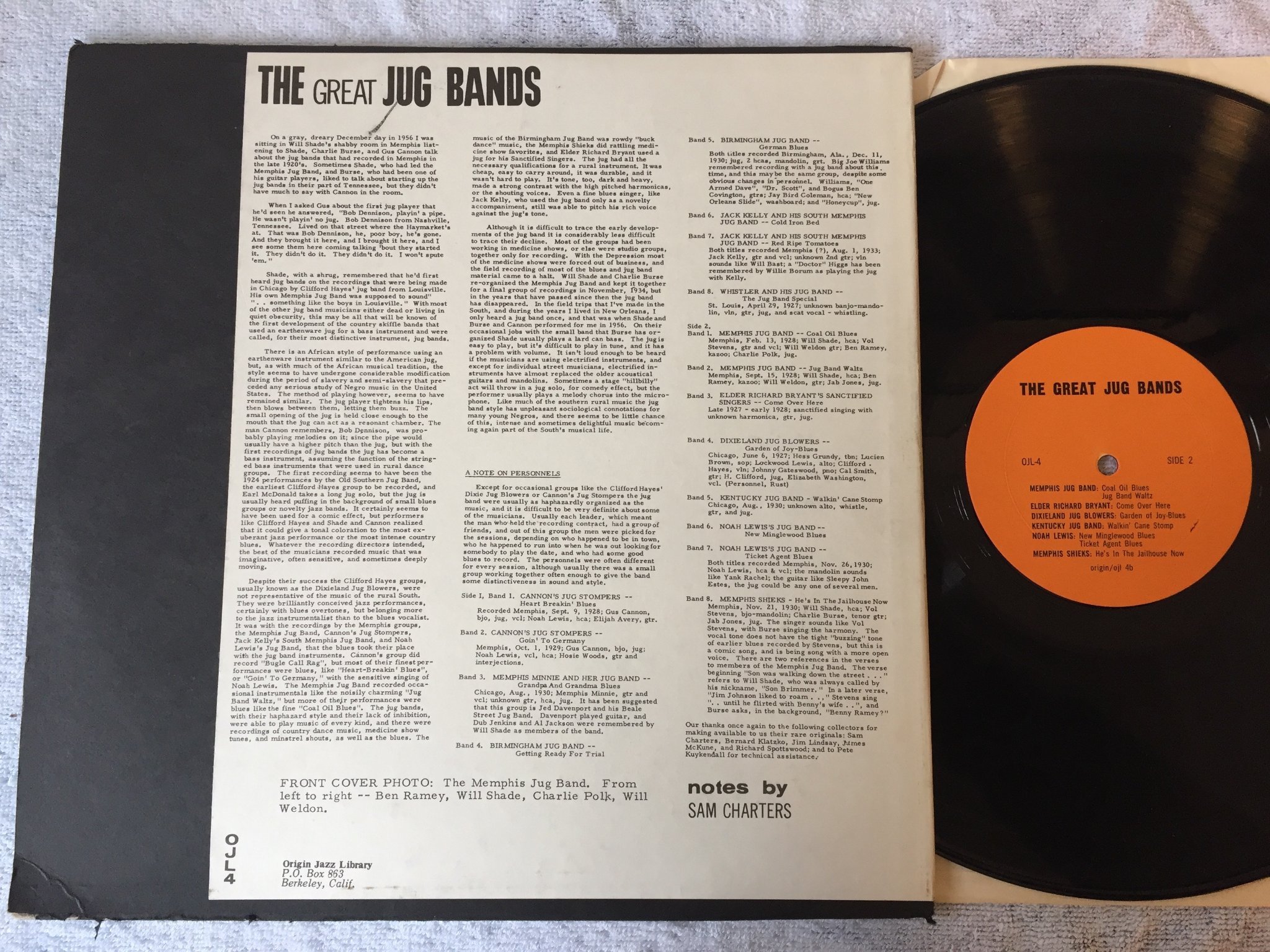 Omslagsbild för skivan V/A the great jug bands LP US ORIGIN JAZZ LIBRARY OJL 4