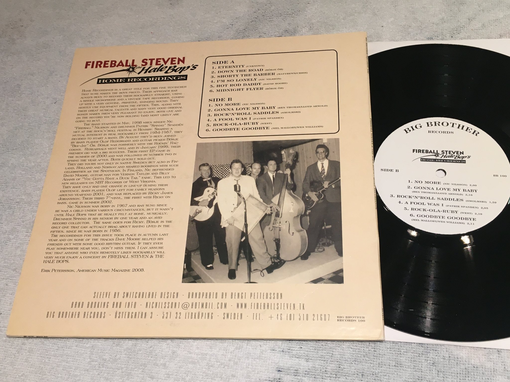 Omslagsbild för skivan FIREBALL STEVEN & THE HALE BOP’S Home Recordings 10”LP 2003 Swe BB 100
