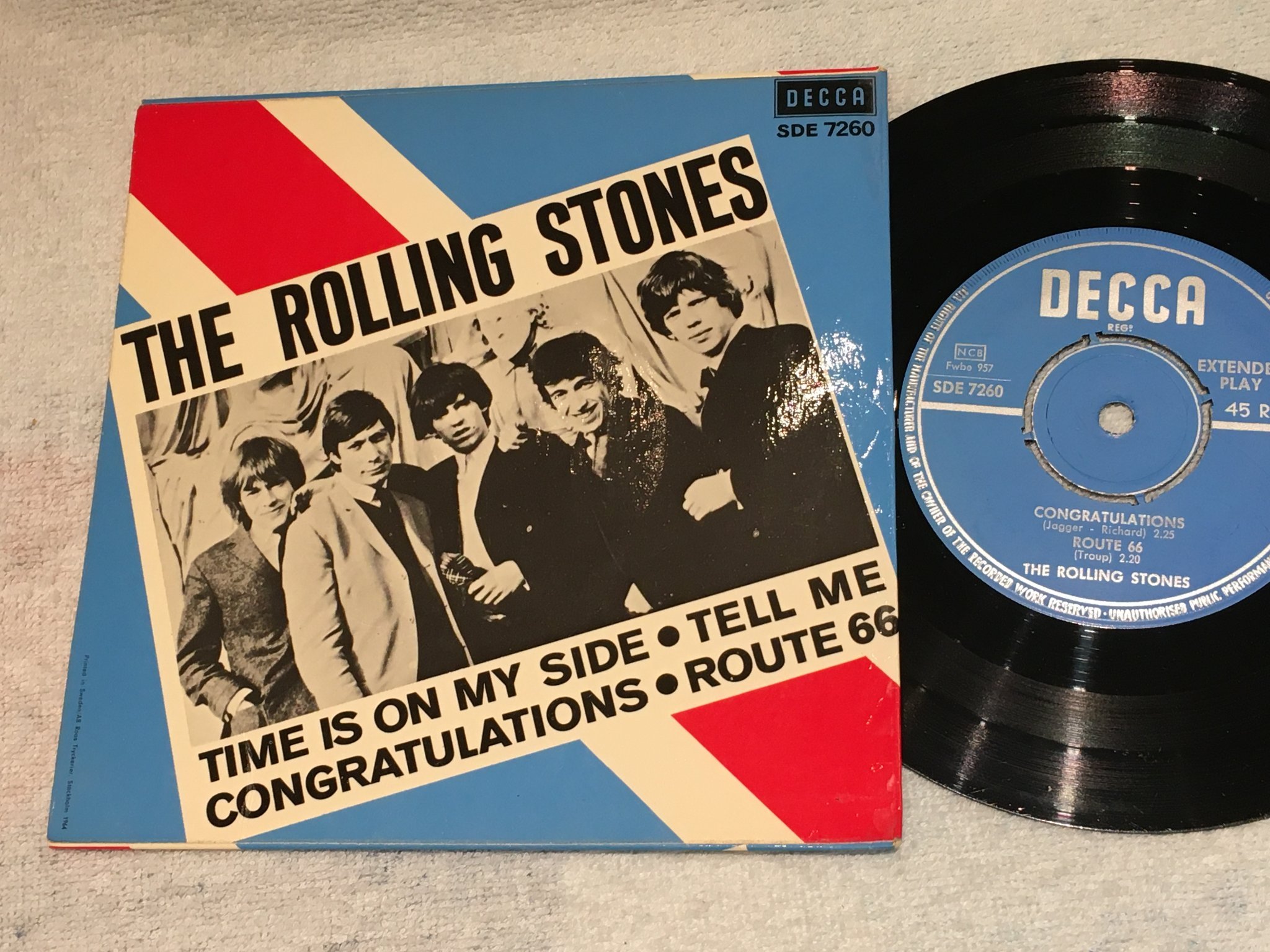 Omslagsbild för skivan THE ROLLING STONES time is on my side 7”ep -64 Swe DECCA SDE 7260