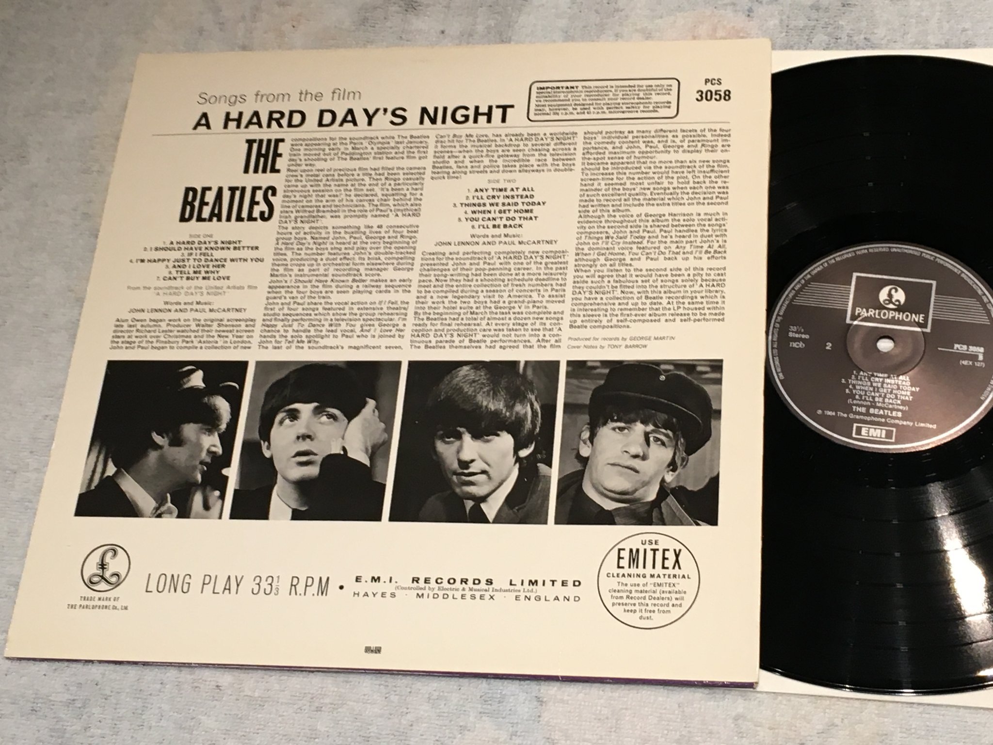 Omslagsbild för skivan THE BEATLES a hard days night LP Swe PARLOPHONE PCS 3058