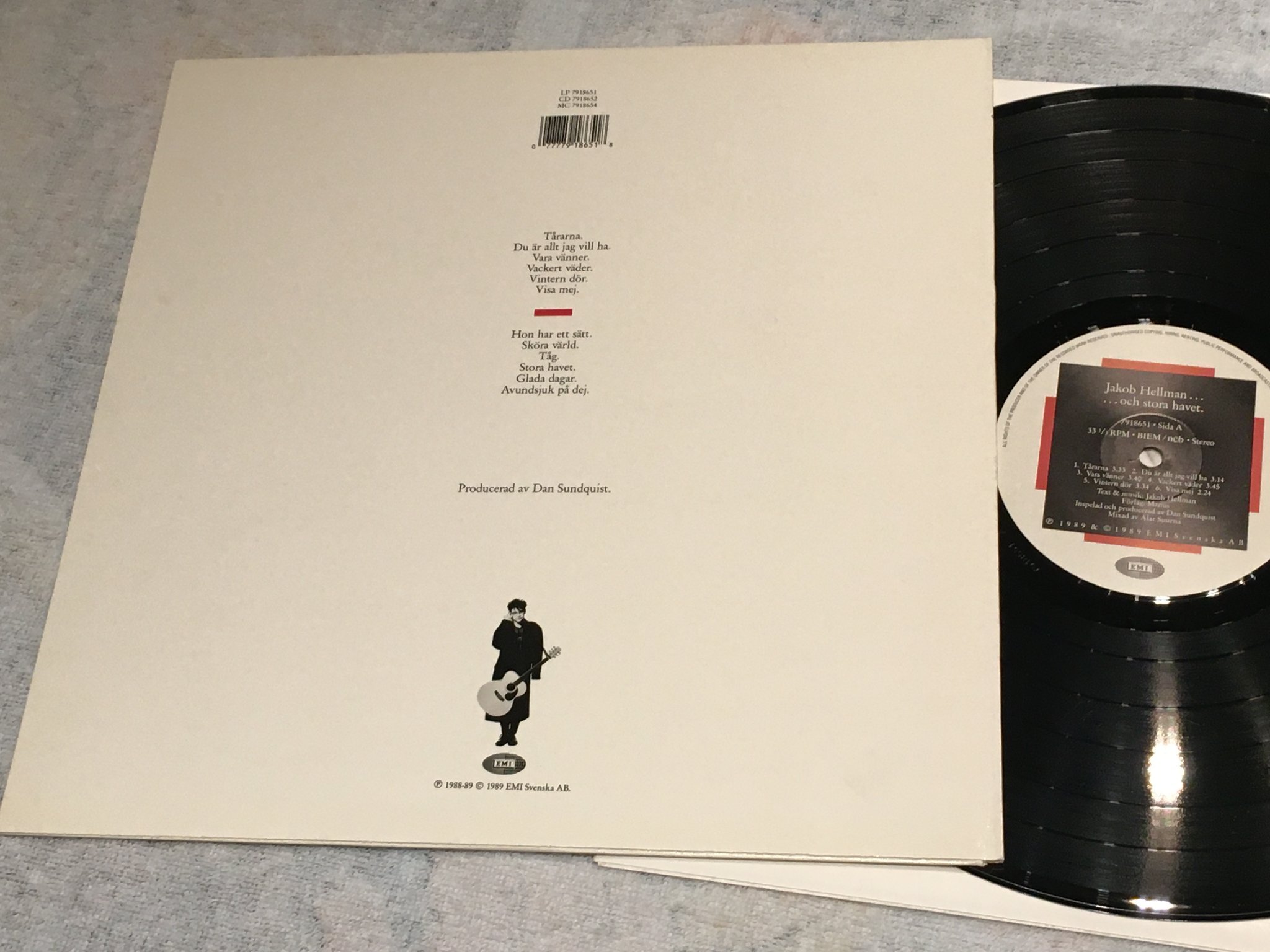 Omslagsbild för skivan JAKOB HELLMAN …och stora havet LP -89 Swe EMI 7918651