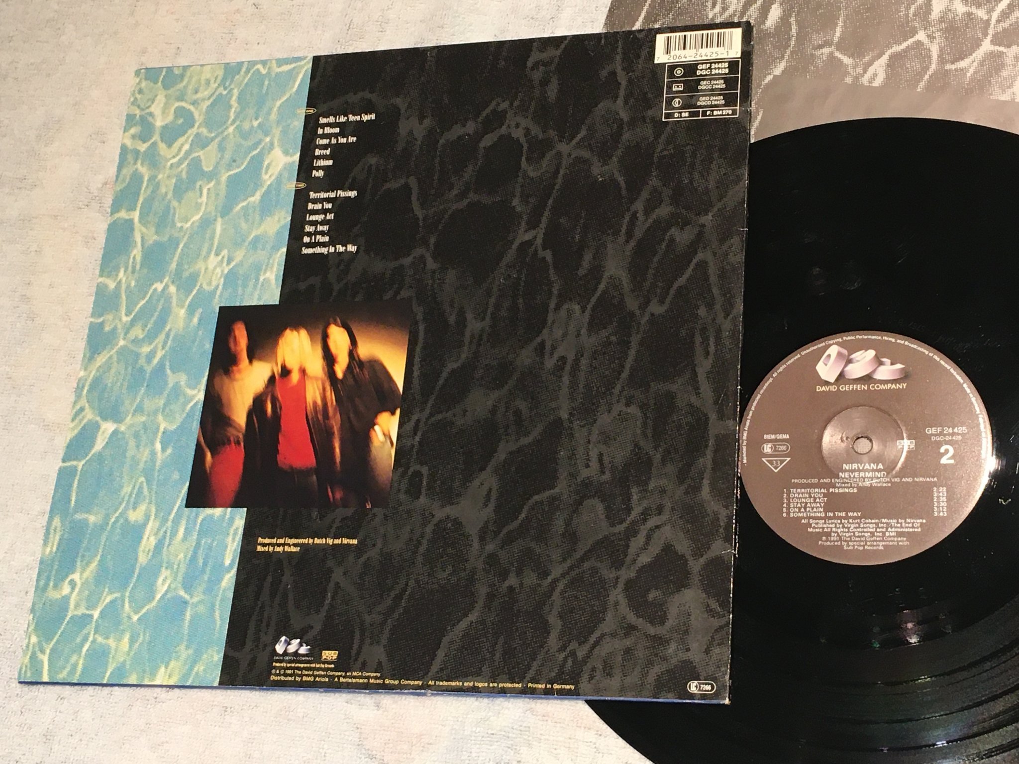 Omslagsbild för skivan NIRVANA nevermind LP -91 Europe GEFFEN GEF 24425 klassiker !!!