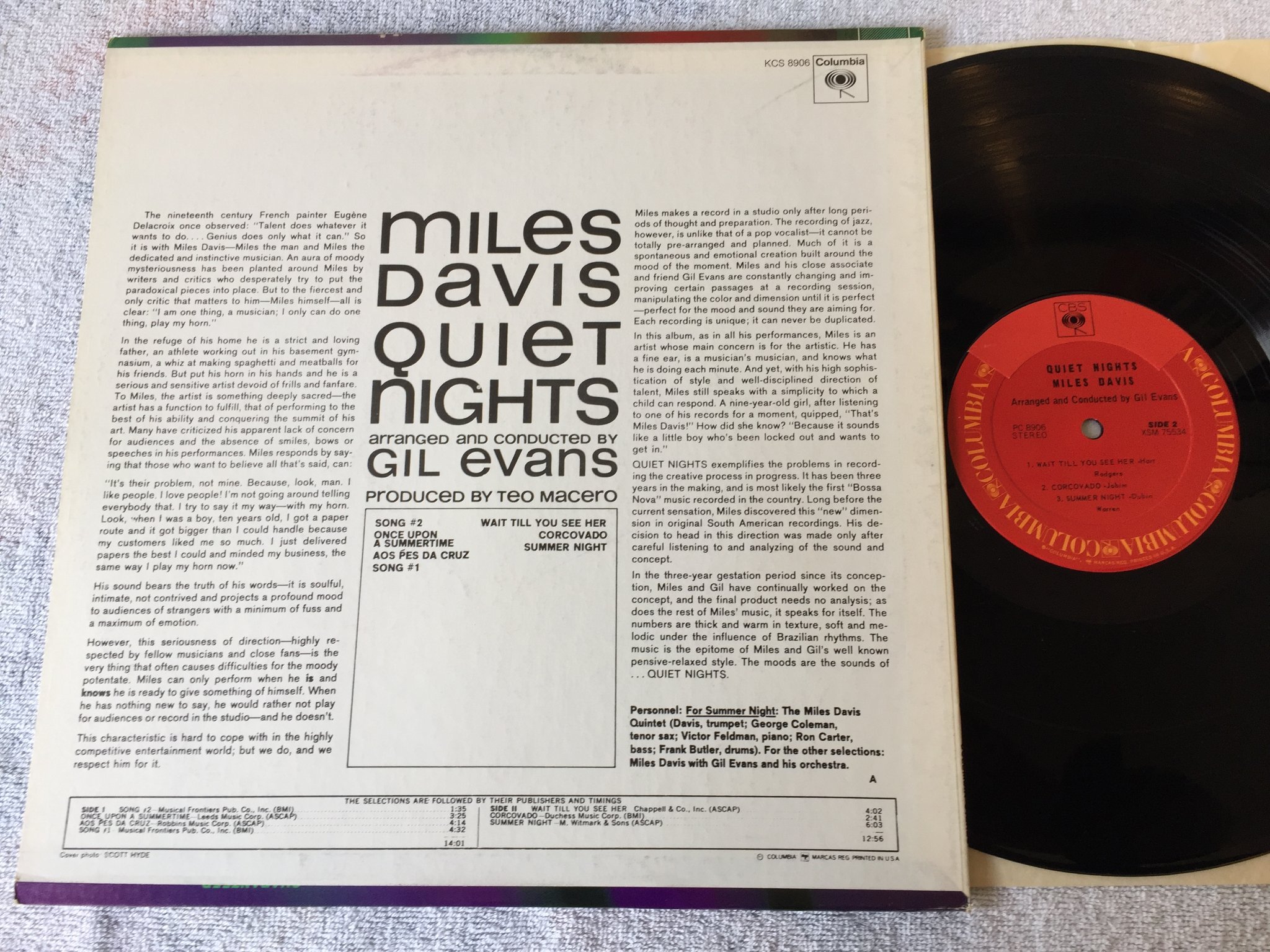 Omslagsbild för skivan Miles Davis Quiet nights LP  US COLUMBIA / CBS PC 8906