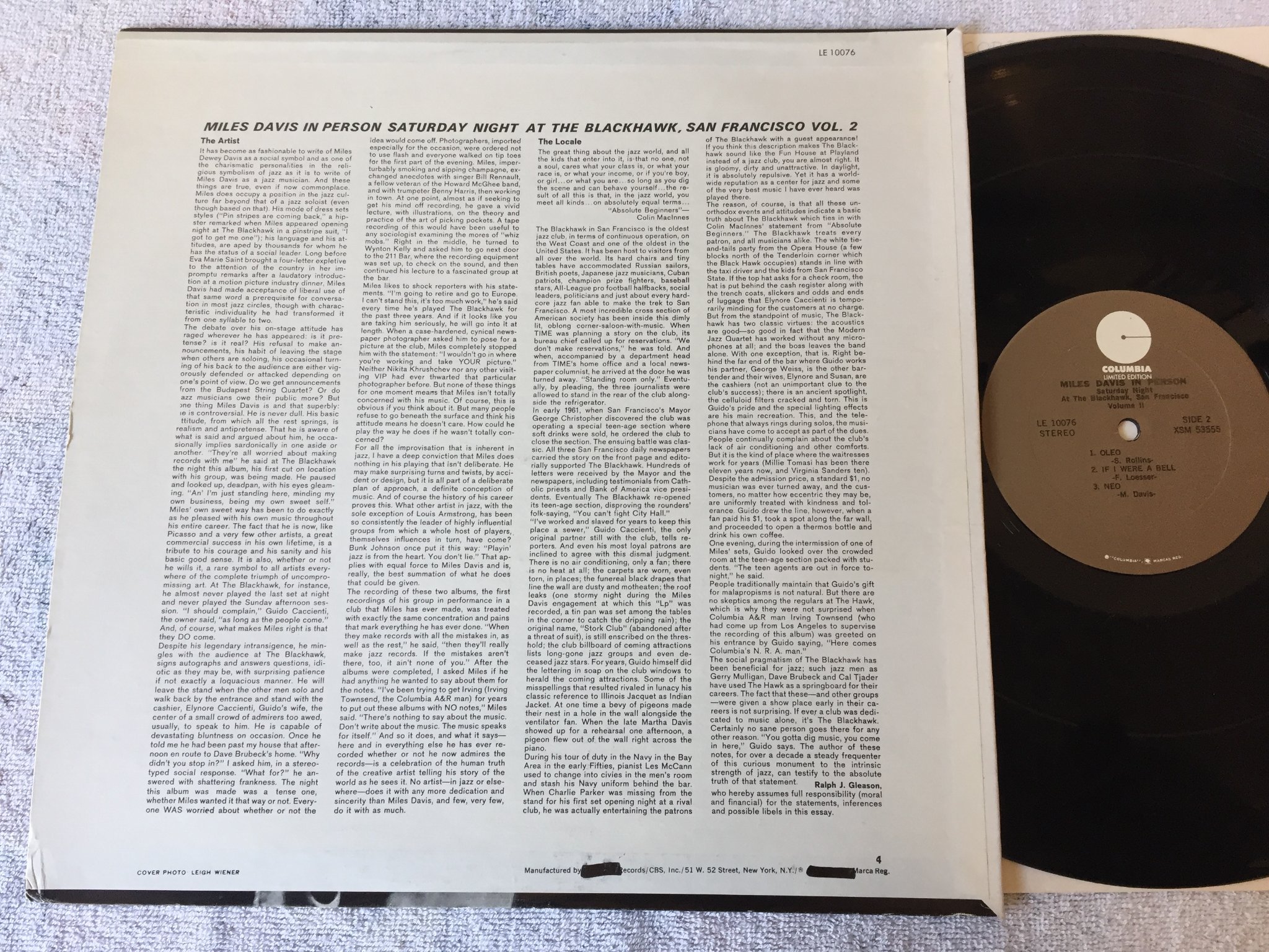 Omslagsbild för skivan Miles Davis - in person Vol 2 LP US COLUMBIA LTD ED LE 10076