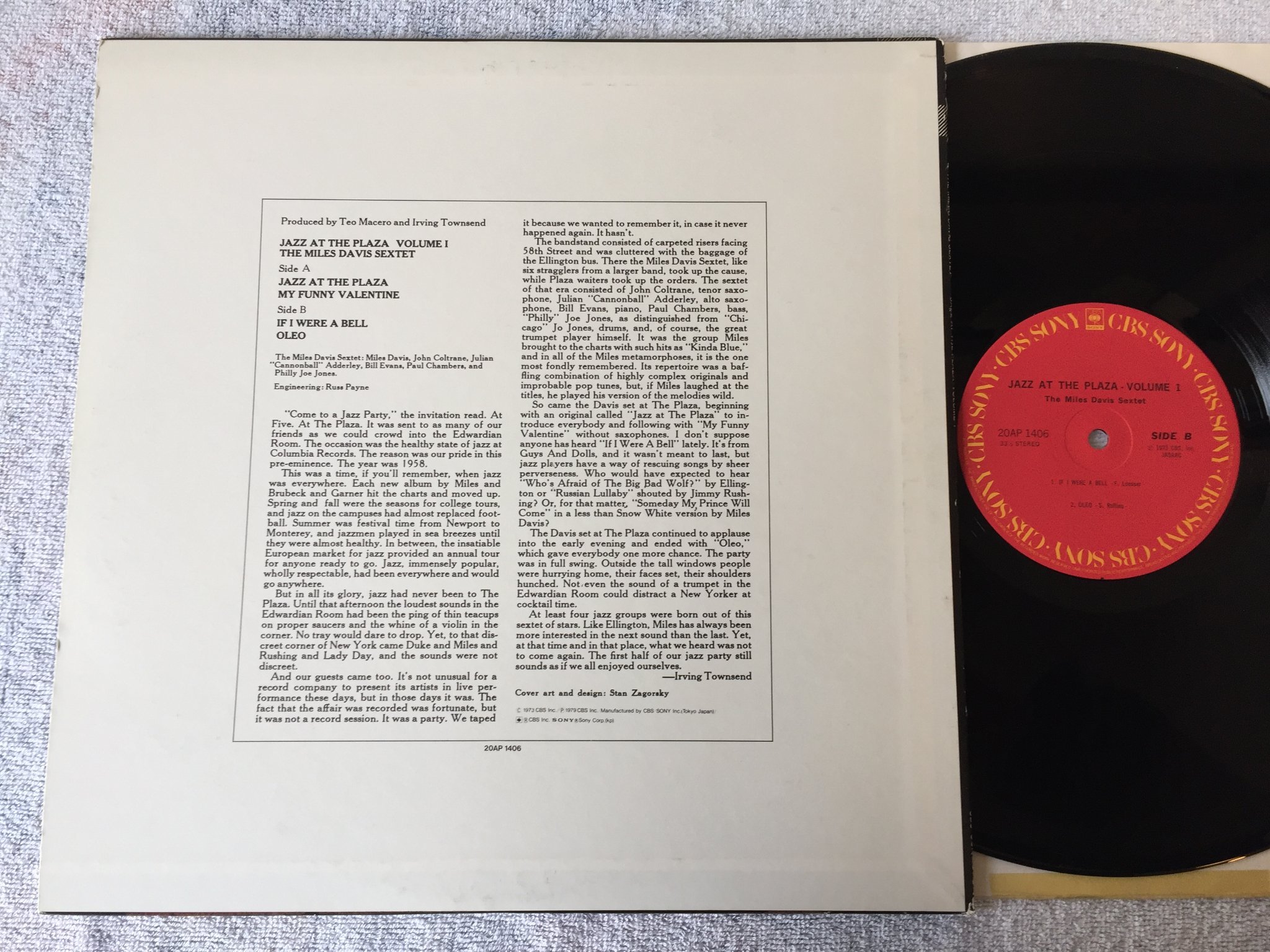 Omslagsbild för skivan Miles Davis Sextet - Jazz At The Plaza Vol 1 LP  -79 Japan CBS / SONY 20AP 1406