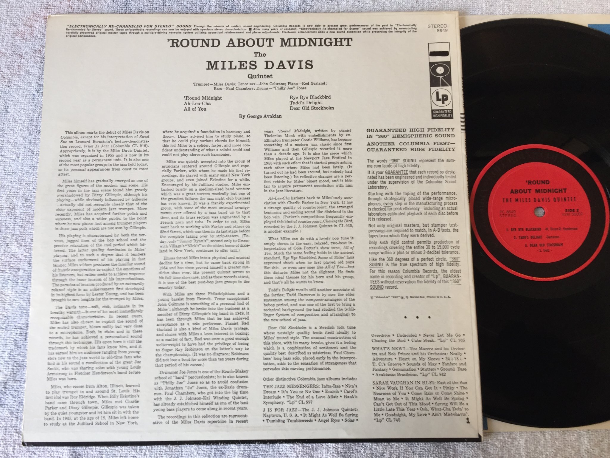 Omslagsbild för skivan Miles Davis Quintet - ’round about midnight LP  US COLUMBIA (crossed out) PC 864