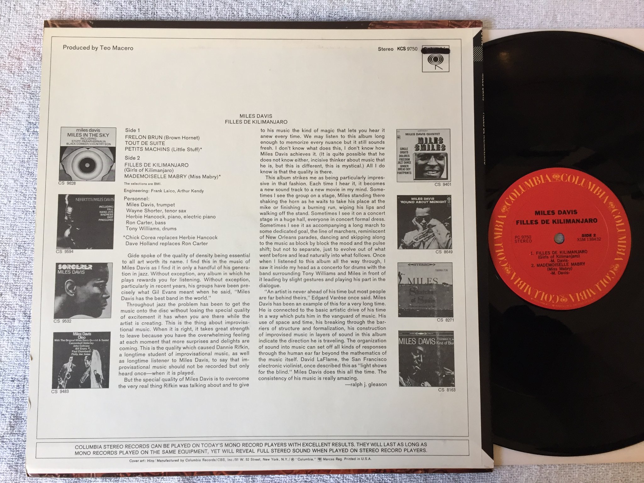 Omslagsbild för skivan Miles Davis - filles de Kilimanjaro LP  US COLUMBIA  PC 9750